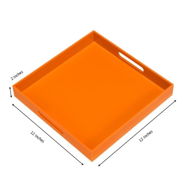 Sturdy Acrylic Serving Tray with Handles - 12x12 Inch for Kitchen & Vanity