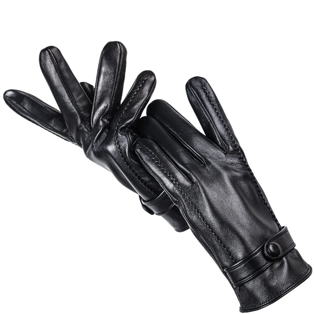 Premium Men's Leather Gloves with Stripes - Soft Sheepskin Winter Gloves for Warmth & Style (Size 9, Color A) - Ideal for Driving, Outdoor Activities & Cold Weather Protection