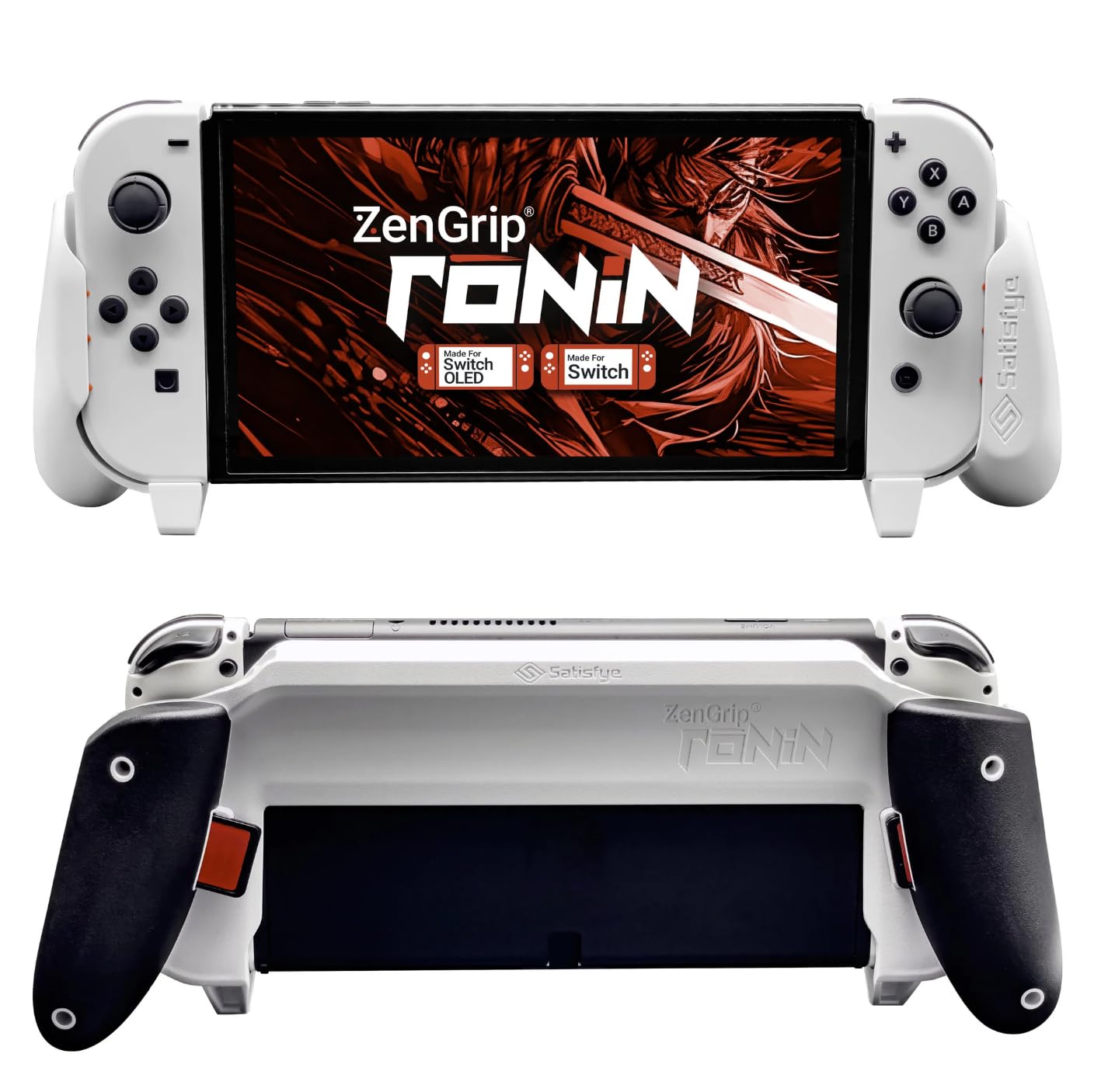 Satisfye ZenGrip Ronin White Grip - Ergonomic Dockable Switch Grip for Nintendo Switch, Joy Con & Switch Control, Enhanced Comfort for Gaming Sessions, Perfect for Handheld and Docked Play