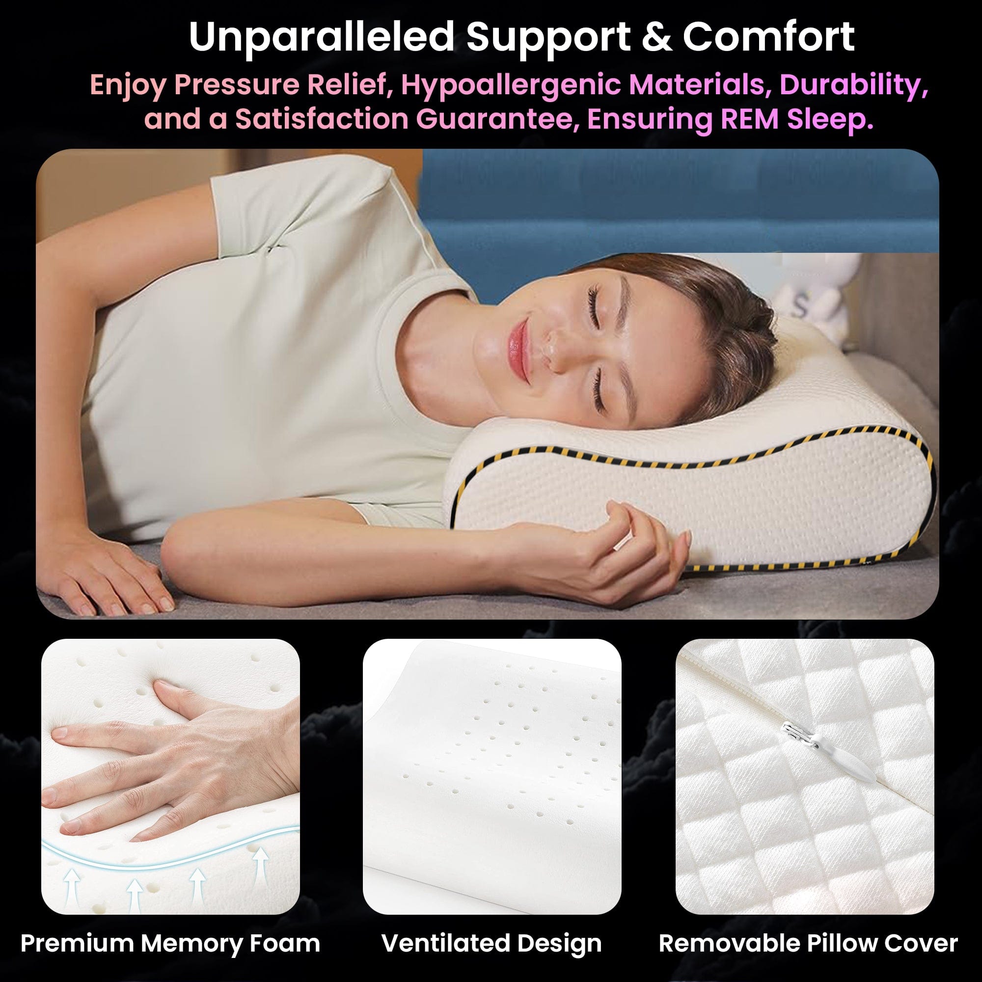 Dr Trust USA Orthopedic Memory Foam Cervical Pillow for Neck Pain Relief - Contoured Support for Side Sleepers, Spine Alignment & Shoulder Pain - 60x36x11cm - Perfect for Travel, Home & Office Use