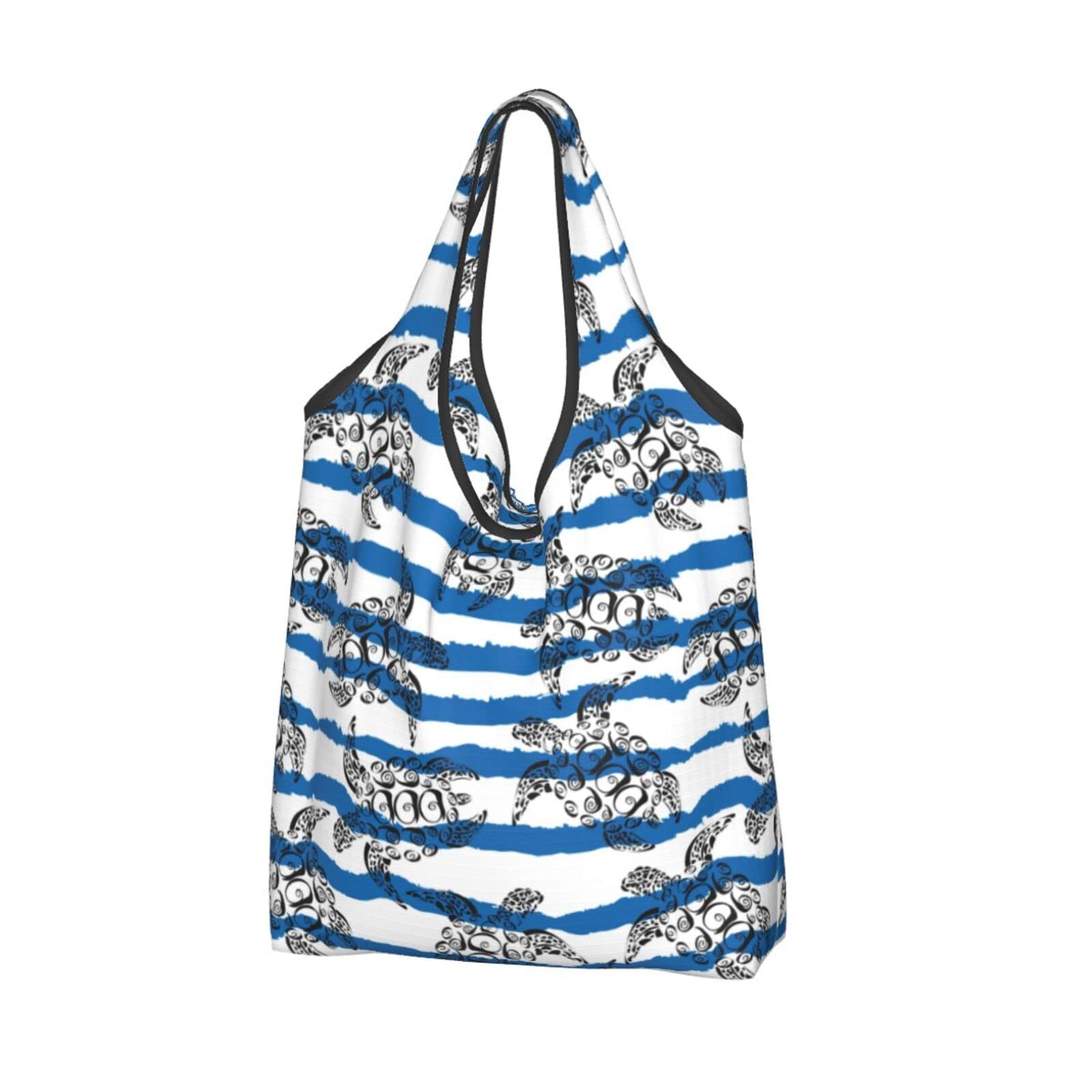 Hand Drawn Turtle Design Reusable Shopping Bags - Waterproof Grocery Tote with Foldable Feature for Beach, Picnic & Eco-Friendly Shopping