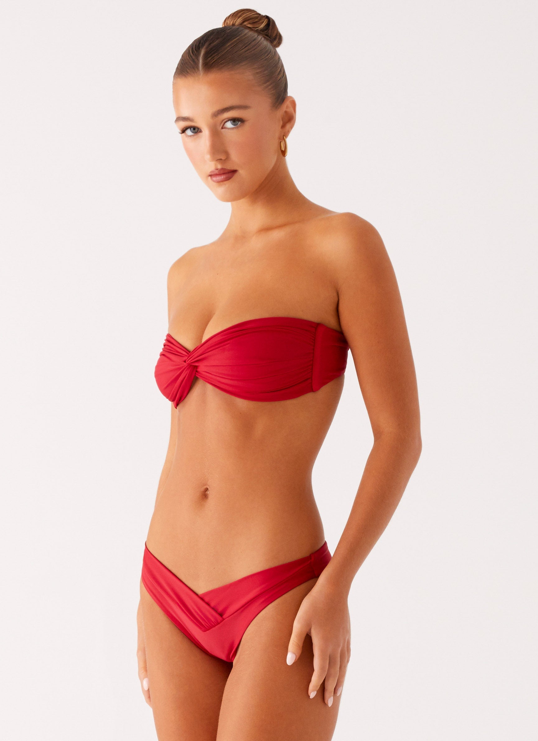 Delta Bikini Bottoms for Women - Deep Red Swimwear High Waisted Brazilian Beachwear for Summer Vacation & Pool Party