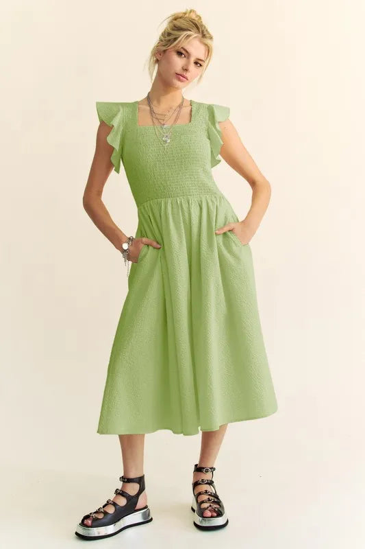 Sage Green Ruffled Cap Sleeve Smocked Mini Dress for Women | Summer Floral Boho Dress | Perfect for Beach Vacation, Date Night & Outdoor Parties
