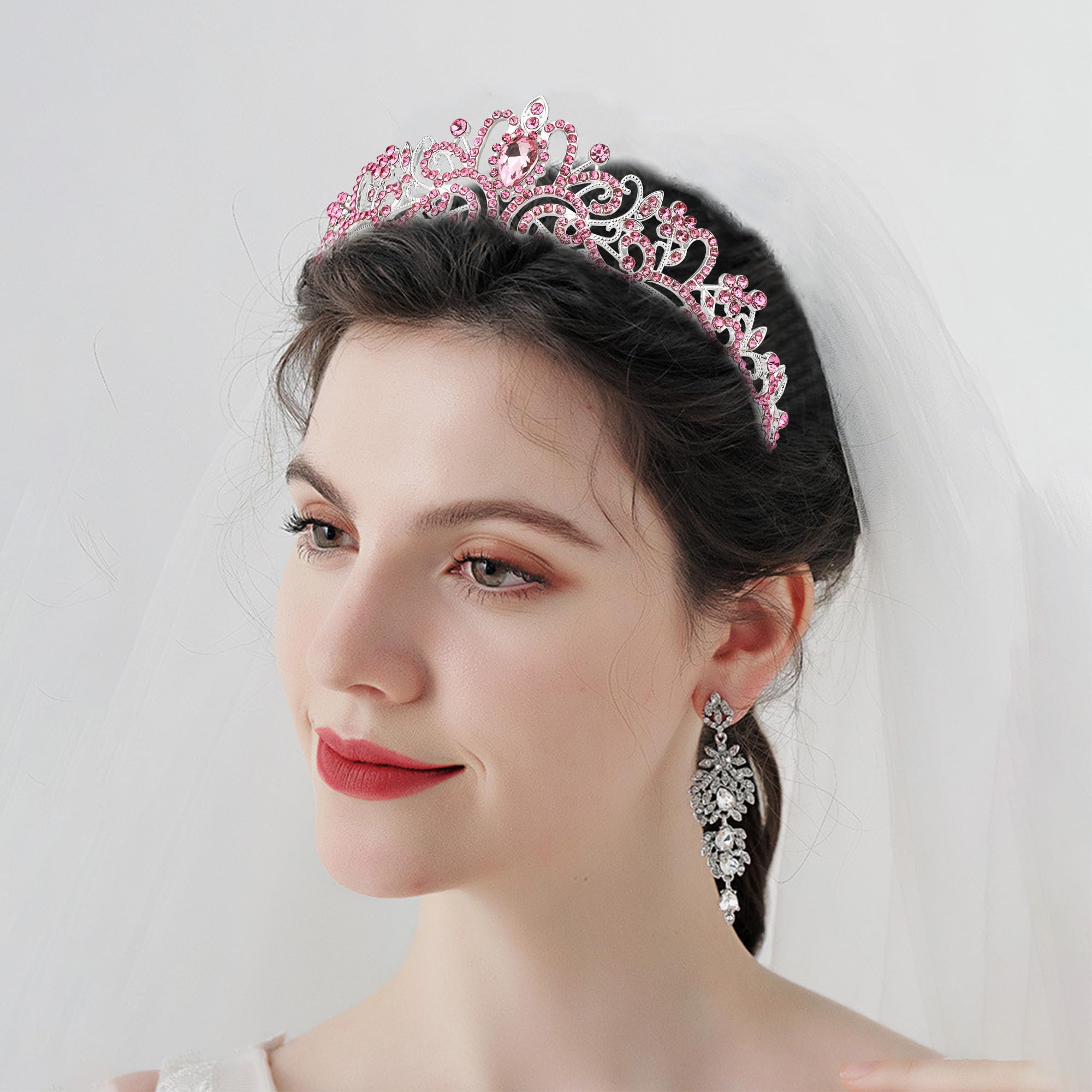 Sparkling Pink Crystal Tiara for Women & Girls - Elegant Princess Crown for Weddings, Birthdays, Prom, Pageants & Special Occasions | Perfect Bridal Headpiece & Mermaid-Themed Party Accessory
