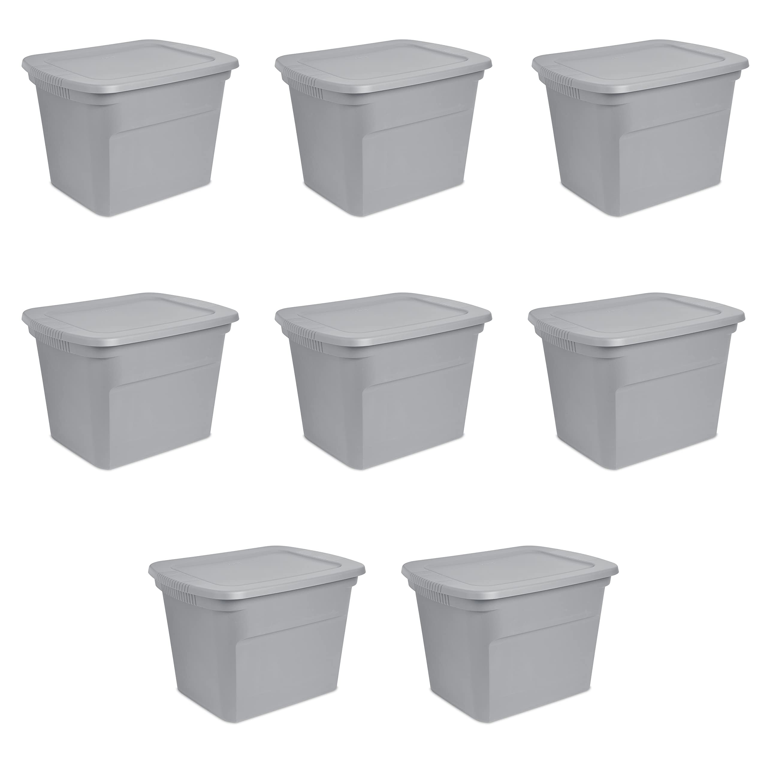 Sterilite 18 Gallon Storage Tote with Lid - 8 Pack Stackable Plastic Bins for Organizing Clothes, Toys & Home Items - Perfect for Closet, Basement, Garage & Office Organization (Gray Base & Lid)
