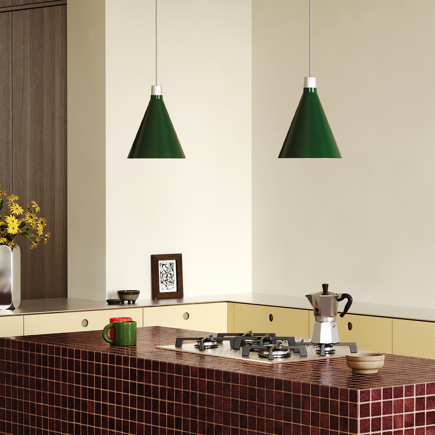 Dark Green Bower Pendant Light with Sphere III - Modern Mini Hanging Lamp for Kitchen Island, Dining Room, or Bedroom Lighting