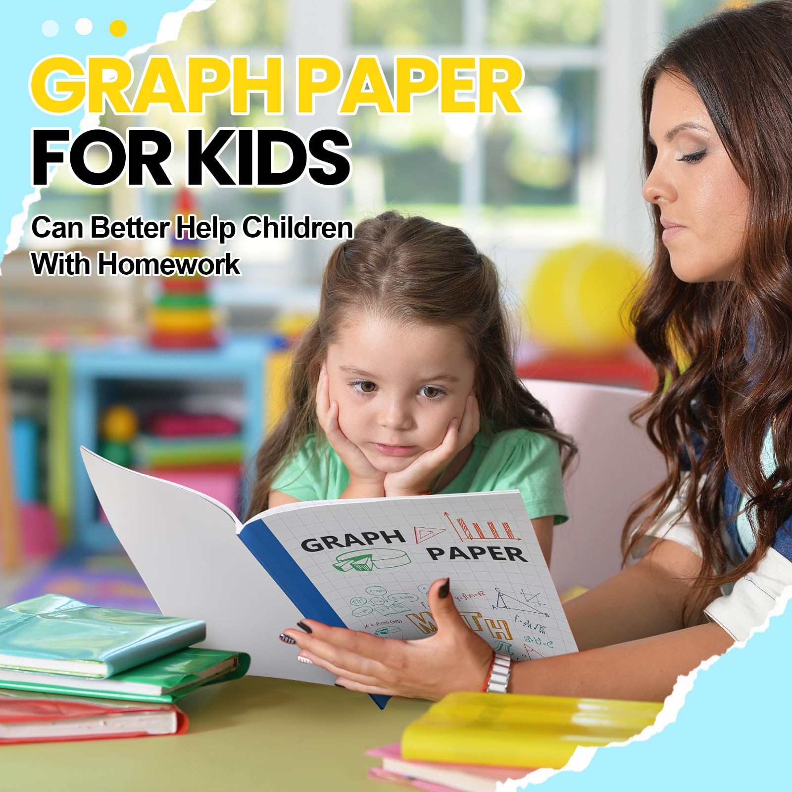 Ctosree 3-Pack Graph Paper Notebook for Kids - 1/2 Inch Quad Ruled Grid, 8.5 x 11 Inch Math Composition Notebook - Perfect for School, Homework & STEM Projects