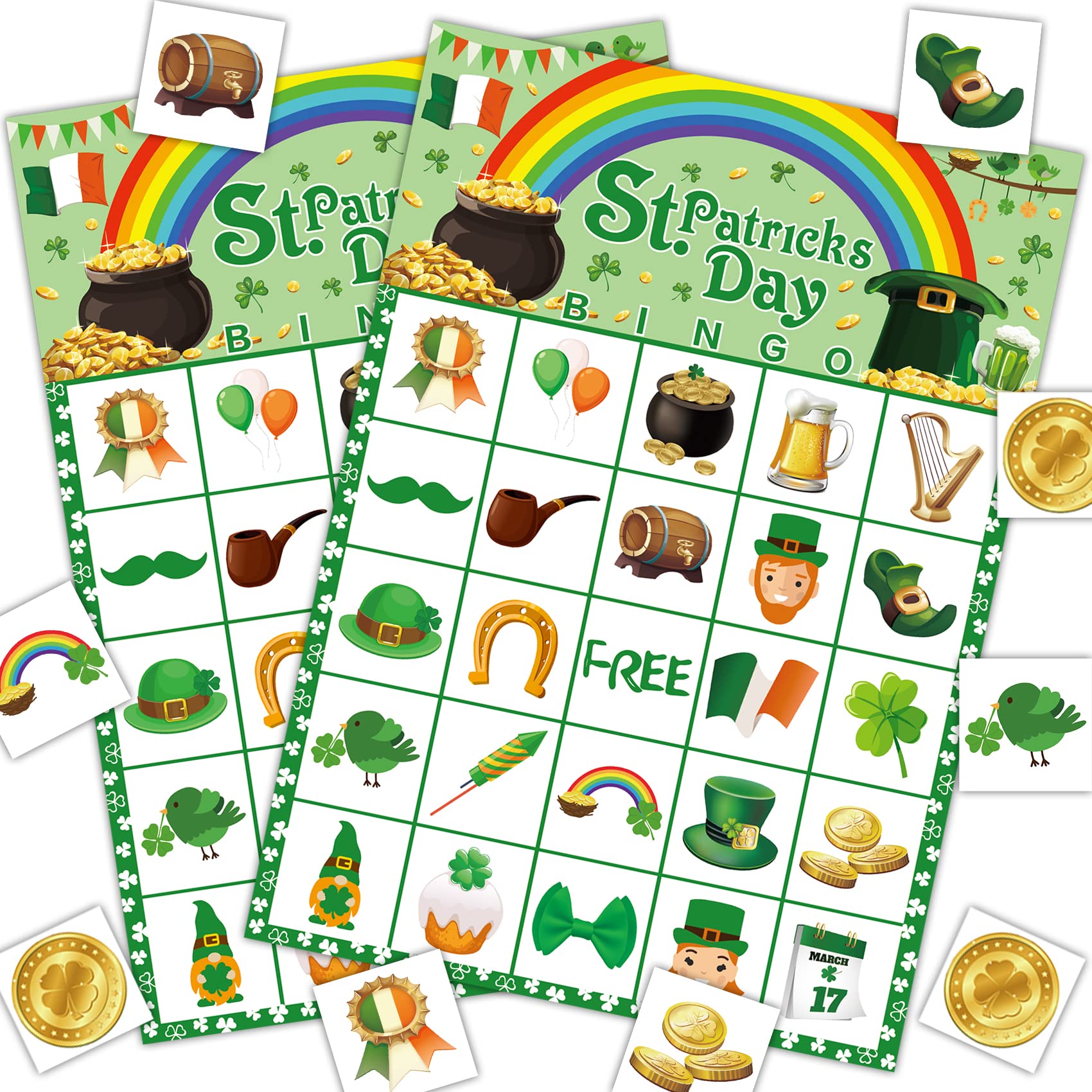 St. Patrick's Day Bingo Game Set for 24 Players - Fun Classroom & Family Activity for Kids & Adults - Perfect for School Parties, Holiday Celebrations & Group Games