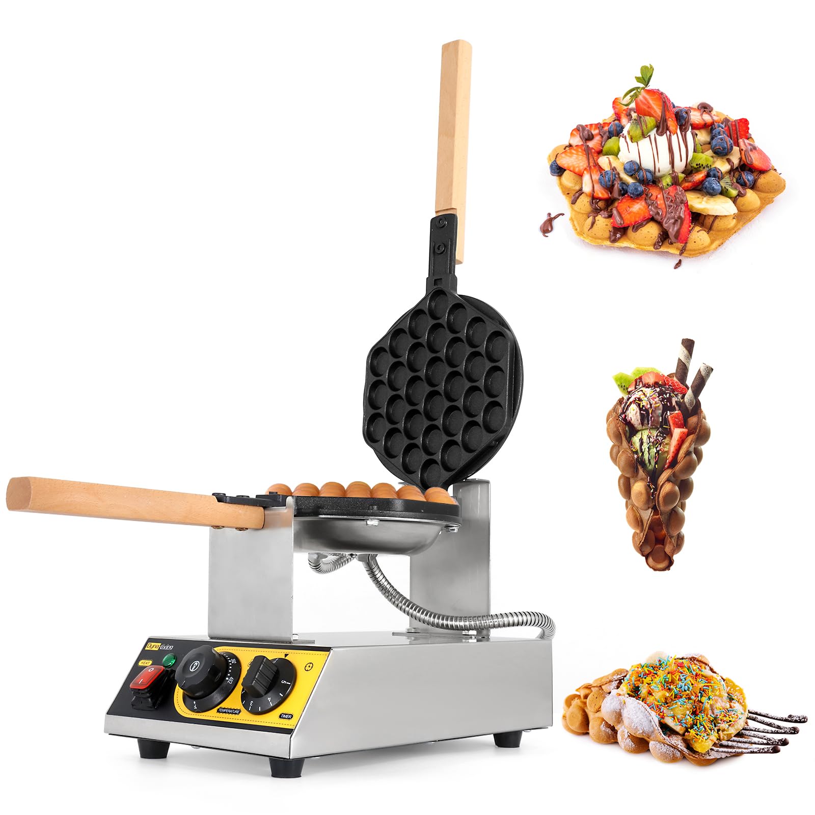 Dyna-Living 1400W Commercial Bubble Waffle Maker - Electric Stainless Steel Egg Waffle Machine with 180° Rotation & Non-Stick Coating - Perfect for Restaurants, Cafes & Home Breakfast (Hong Kong Style Egg Puff)