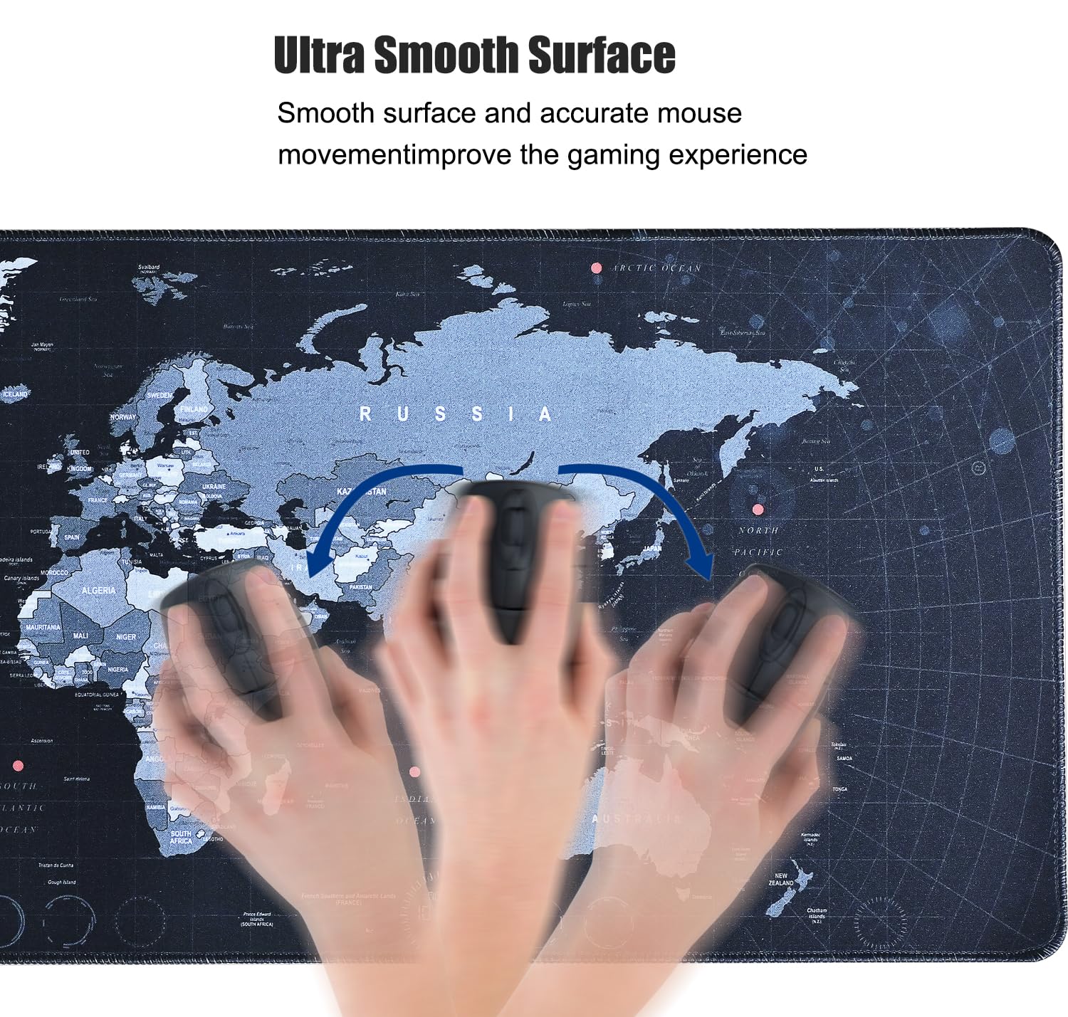 World Map Gaming Mouse Pad XL XXL (31.5 x 11.8in) - Large Non-Slip Waterproof Rubber Desk Mat for Keyboard & Mouse - Perfect for PC Gaming, Office Work & Home Computer Setup