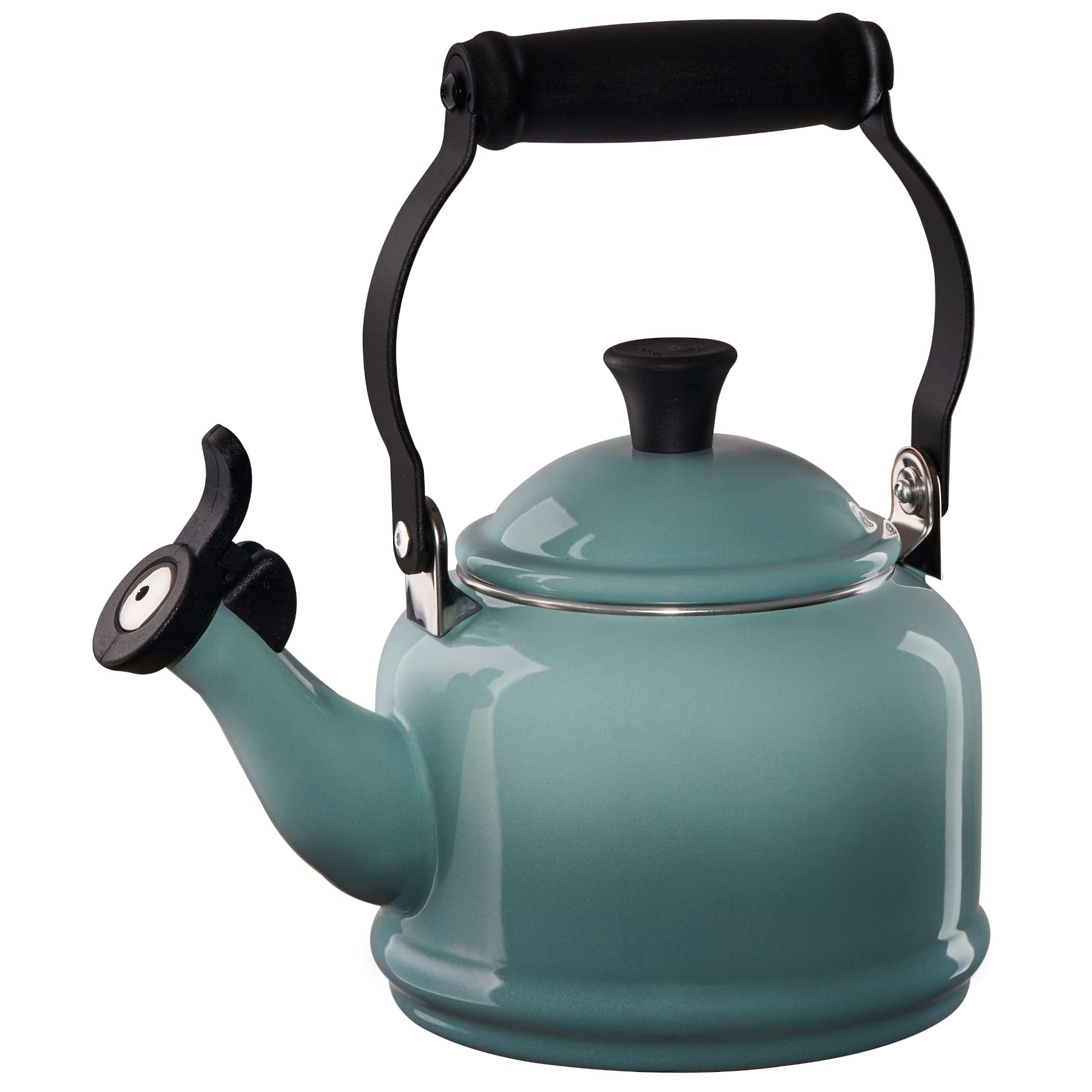 Le Creuset Enameled Steel Tea Kettle 1.25 Quart (1.2L) - Sea Salt Blue - Stovetop & Induction Compatible - Perfect for Tea Lovers & Kitchen Decor