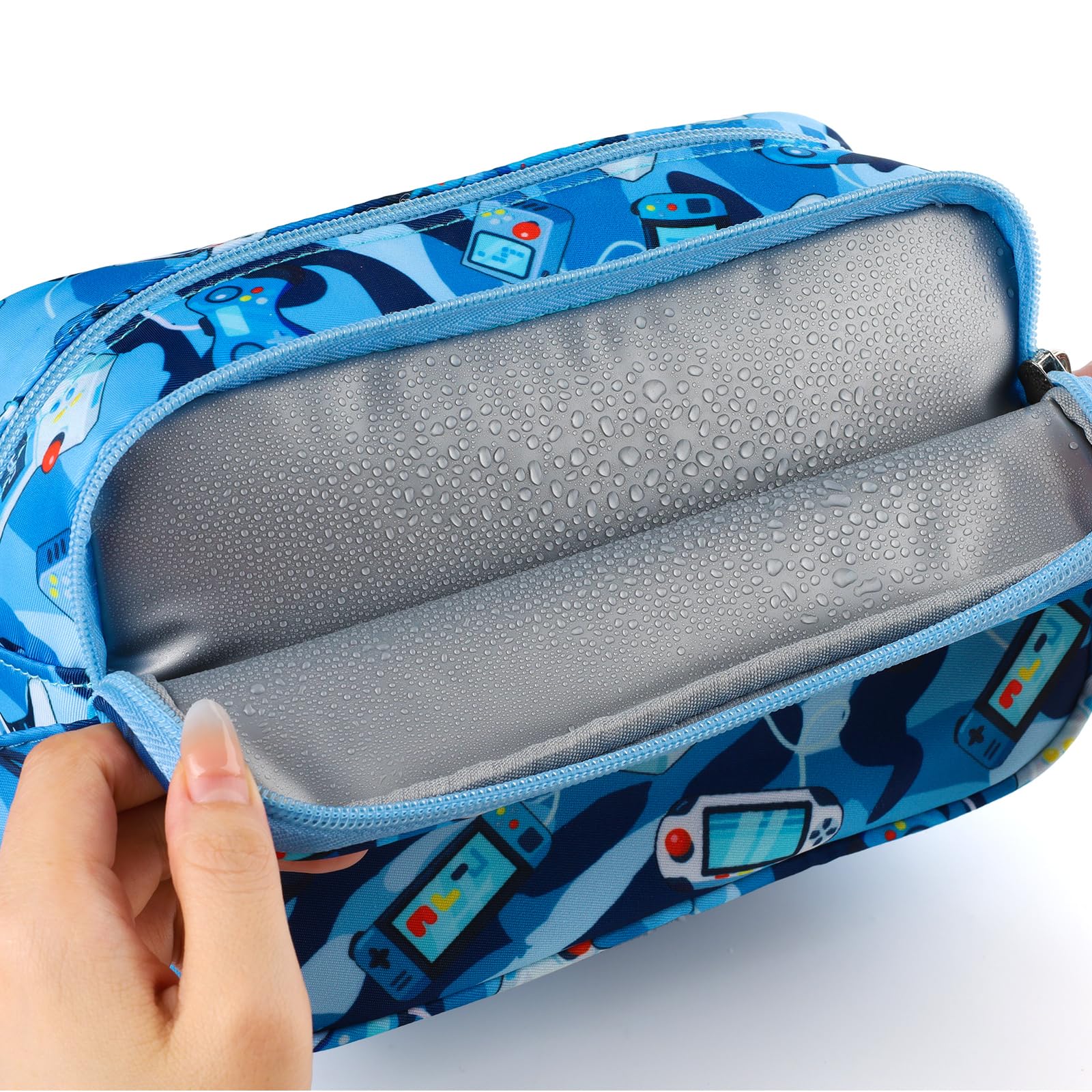 Waterproof Hanging Toiletry Bag for Boys - Kids Travel Wash Bag with Camo Blue Design - Perfect for Toddler Travel, Camping & Sleepovers