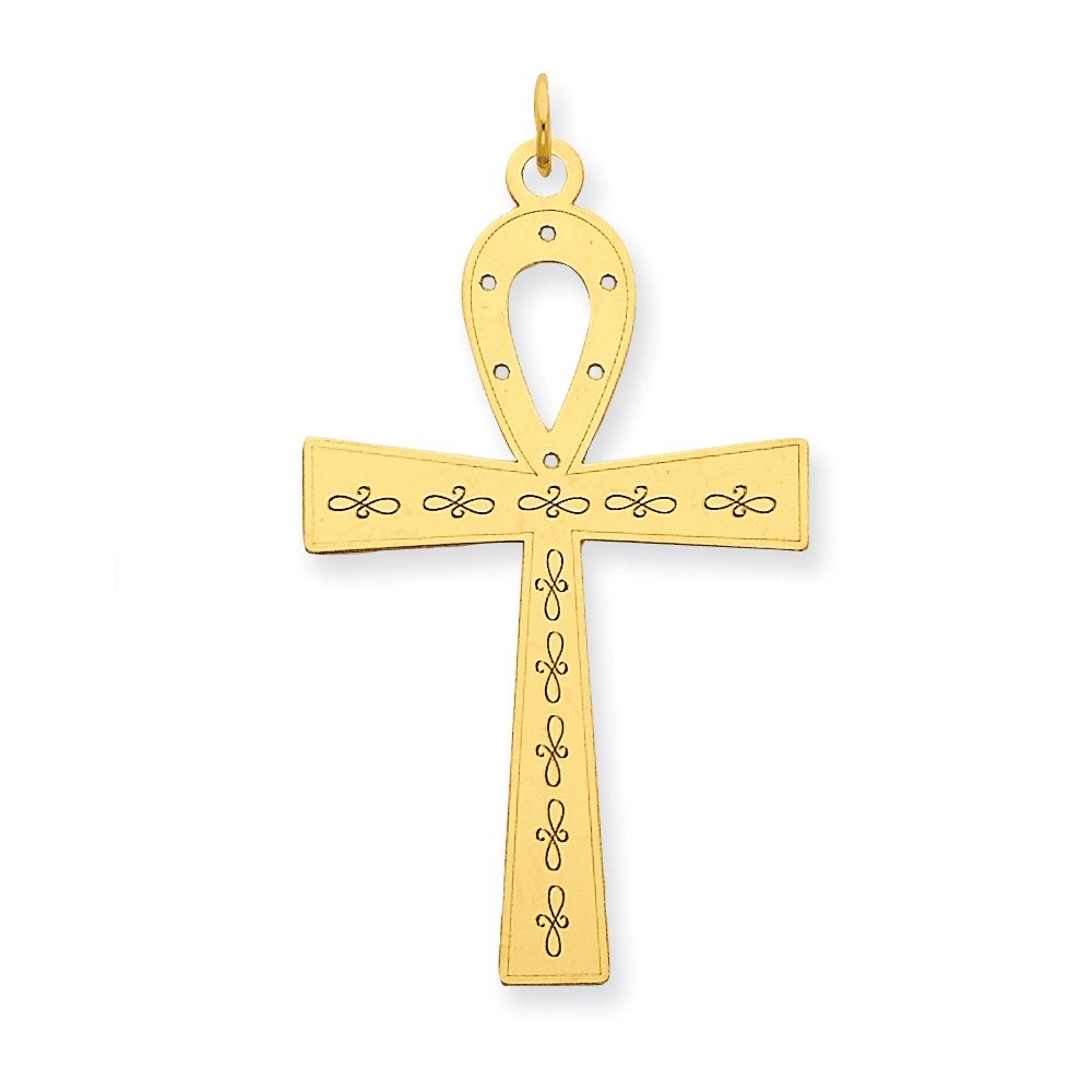 14K Yellow Gold Laser-Designed Ankh Cross Pendant Necklace - Egyptian Symbol of Life - Perfect for Gifts, Spiritual Jewelry & Everyday Wear