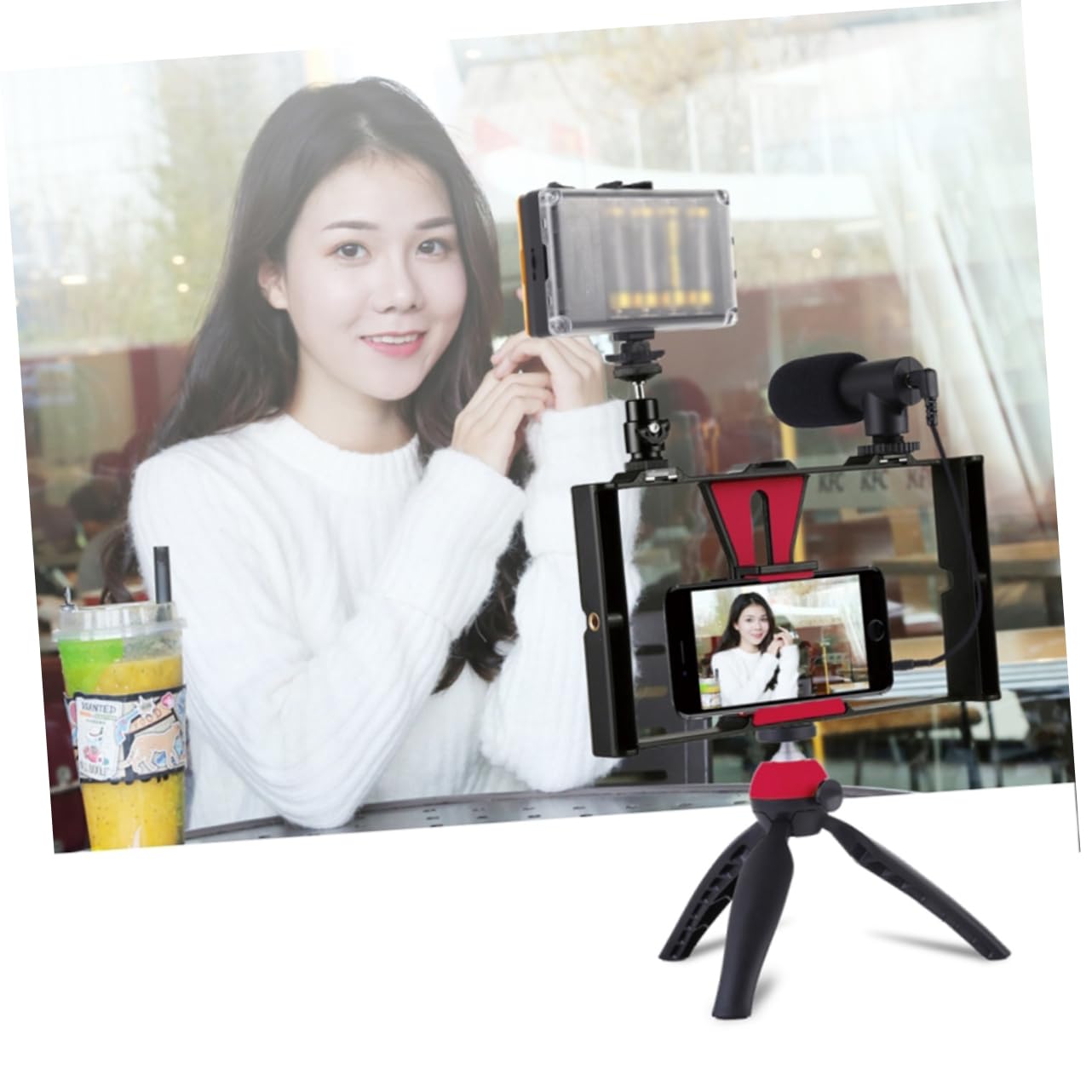 OSALADI 1 Set Light Stand Tripod Livestream Kit - Adjustable Phone Stand & Camera Holder, Compact Tabletop Tripod for iPhone, Android, DSLR - Perfect for Live Streaming, YouTube Videos & Photography
