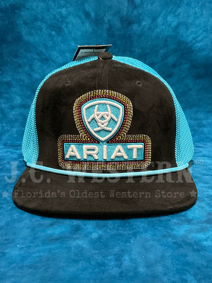 Ariat A300083663 Flexfit 110 Snapback Roughout Braid Cap - Black & Turquoise Adjustable Hat for Men & Women | Perfect for Outdoor Activities, Rodeo, and Casual Wear