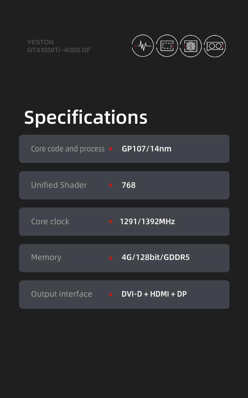 Yeston GTX 1050 Ti 4GB GDDR5 128-bit PCIe 3.0 Gaming Graphics Card with Dual Fans for PC - Perfect for 1080p Gaming, Video Editing & VR Ready Desktop Computers