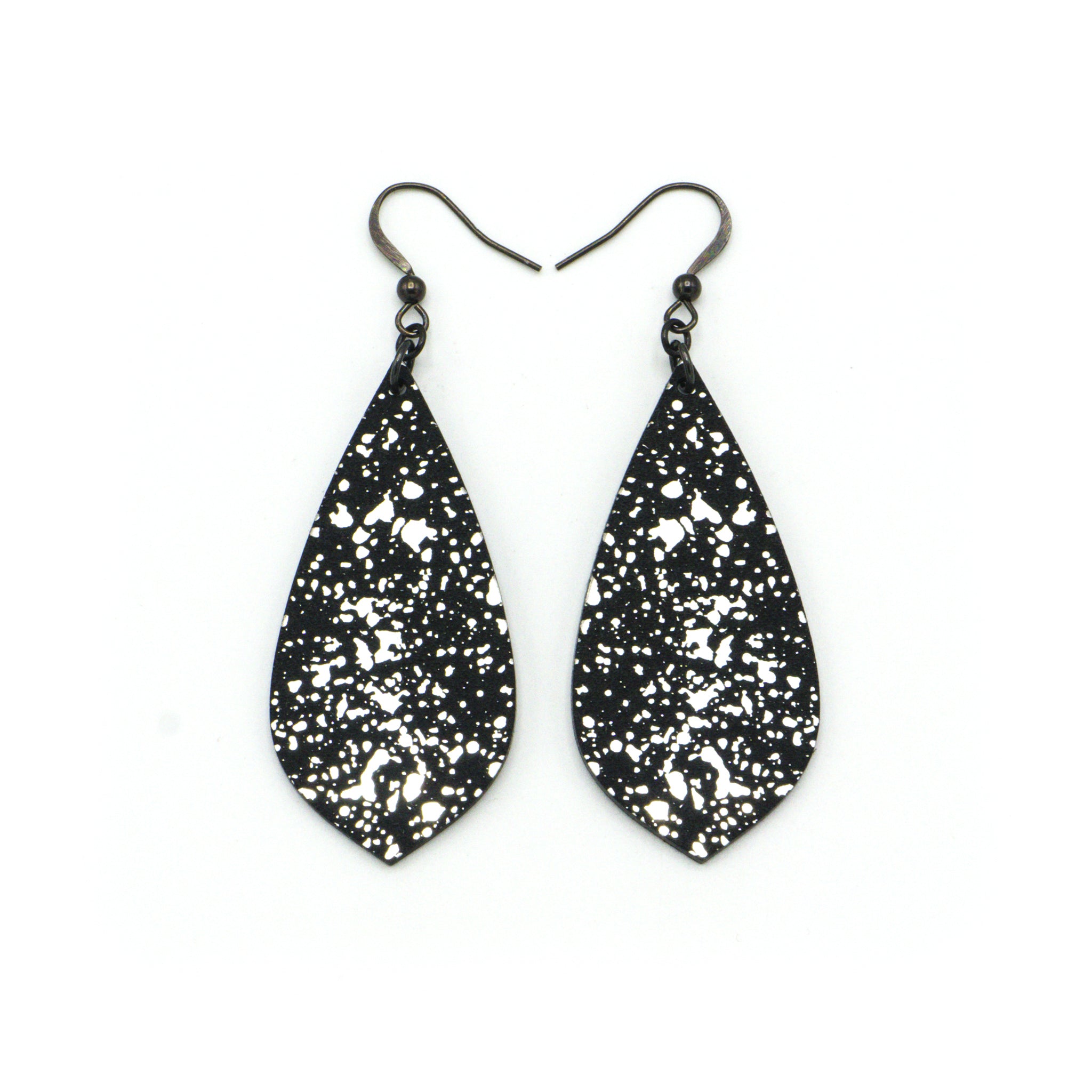 Gem Point [21R] Acrylic Earrings - Brushed Silver & Black | Stylish & Lightweight for Everyday Wear, Parties & Gifts