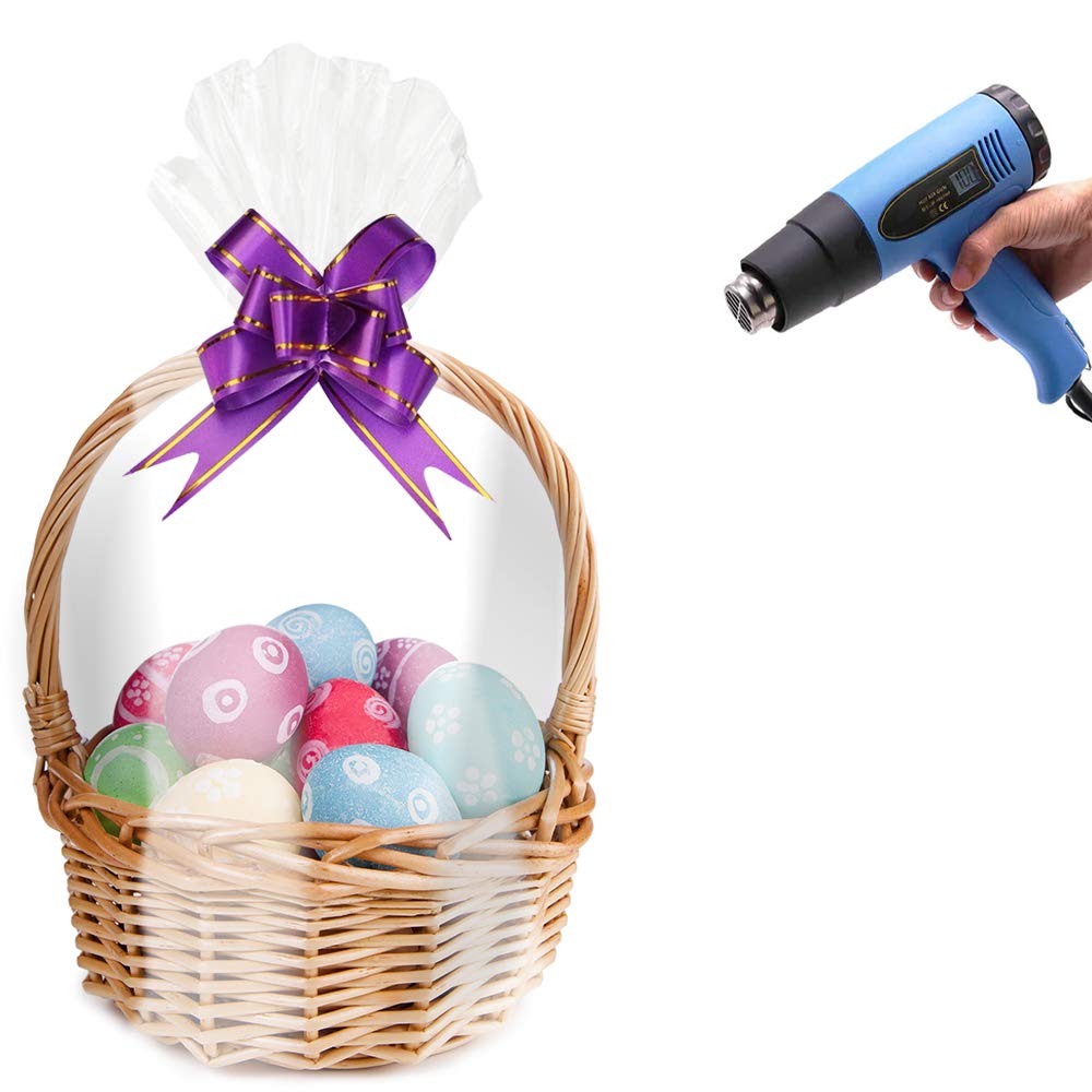 Morepack 16x24 Inches Clear PVC Easter Shrink Wrap Bags - Heat Shrinkable Cellophane Gift Basket Packaging (10 Pack) for Holiday Gifts, Party Favors & DIY Wrapping
