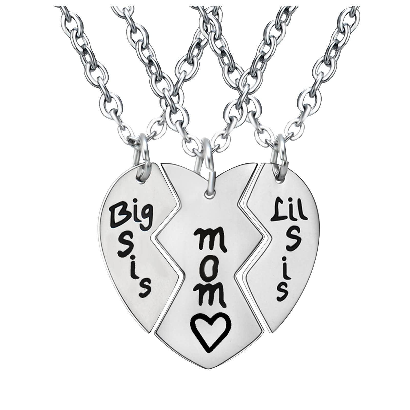 3Pcs Mother Daughter Necklace Set - Heart Pendant Alloy Chains Choker Necklaces for Women, Fashion Jewelry Gift for Mom, Birthday, Anniversary, Valentine's Day