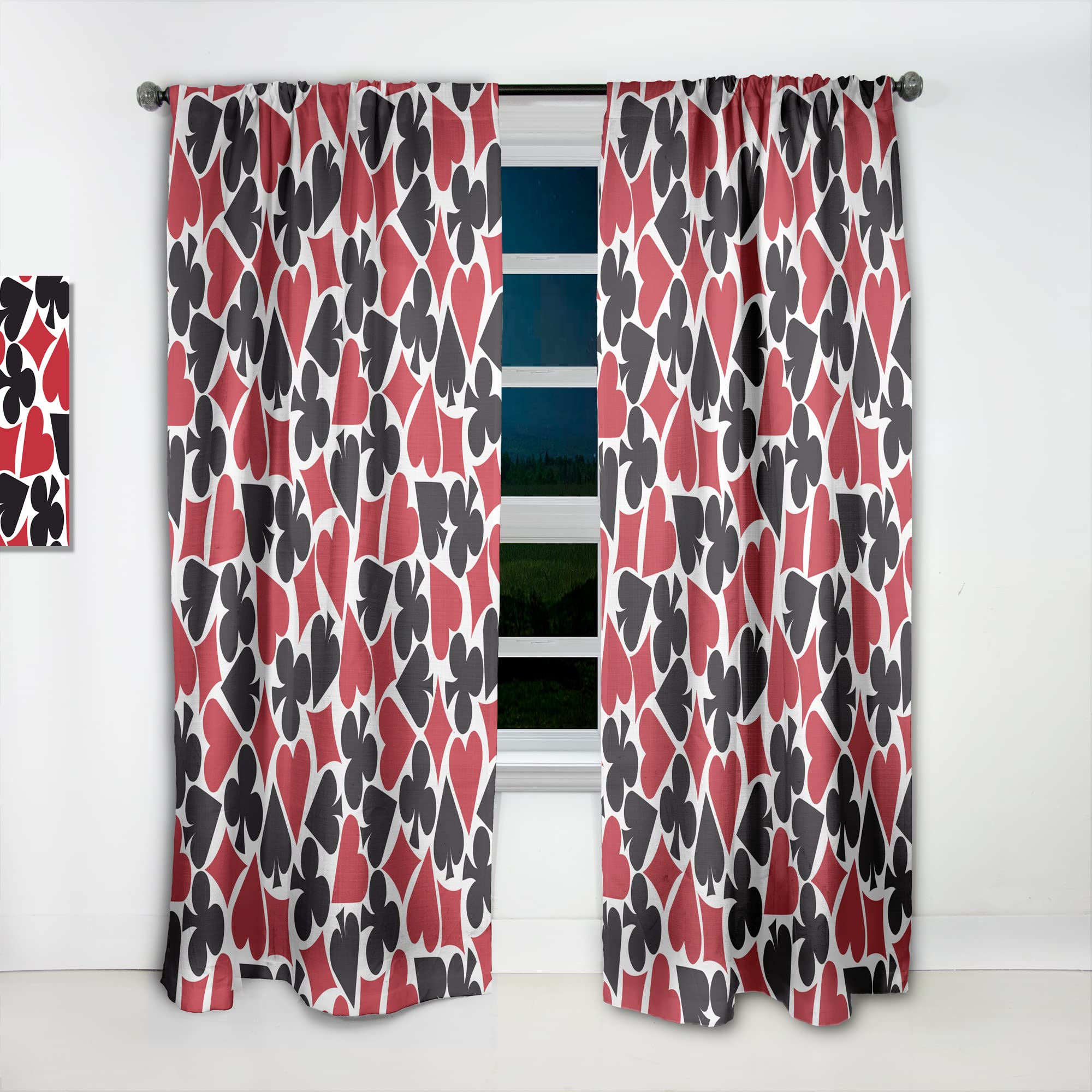 DesignQ Playing Card Suit Pattern Blackout Curtains - Thermal Insulated Single Panel (52x120 inches) for Bedroom & Living Room - Perfect for Home Decor, Privacy & Light Control