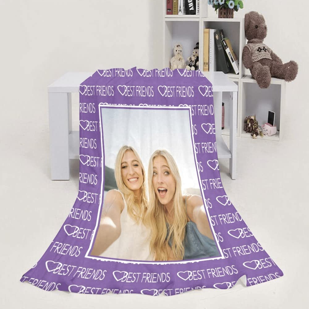 Custom Photo Blanket for Best Friends - Personalized Picture Blanket with Your Design - Unique Birthday Gift for Women, Teen Girls & Long Distance Friends - Perfect Christmas Gift for Besties | Great for Cuddling, Home Decor & Long Distance Friendship Keepsakes