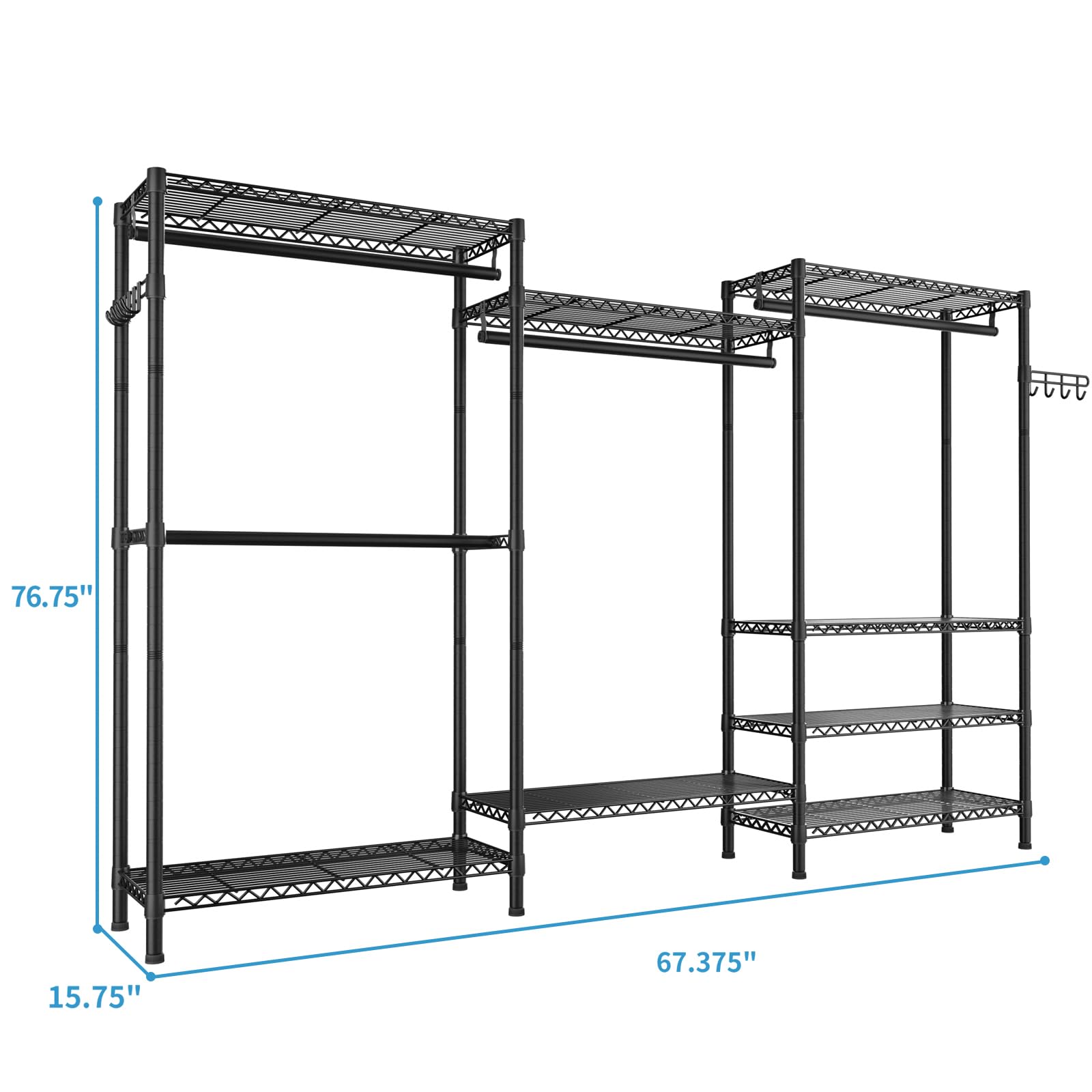 Heavy Duty Garment Rack - Large Freestanding Clothes Rack with 8 Adjustable Wire Shelves & 4 Hanging Rods, 800lbs Capacity Metal Wardrobe Organizer for Closet Storage | Perfect for Home, Office, Laundry Room and Clothing Boutique Organization