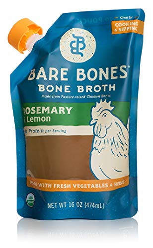 Organic Chicken Bone Broth by Bare Bones - High Protein, Rosemary & Lemon Flavored, 16oz (2-Pack) | Keto & Paleo Friendly, Immune Support, Perfect for Soups & Cooking