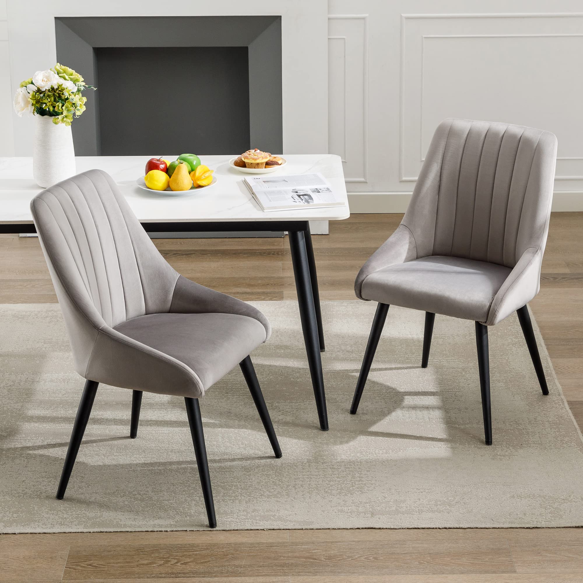 DUHOME Mid Century Modern Dining Chairs Set of 2 - Upholstered Tufted Armless Accent Chairs with High Back for Dining Room, Living Room, Bedroom & Coffee Shop - Grey Home Decor (Perfect for Small Spaces & Entertaining Guests)