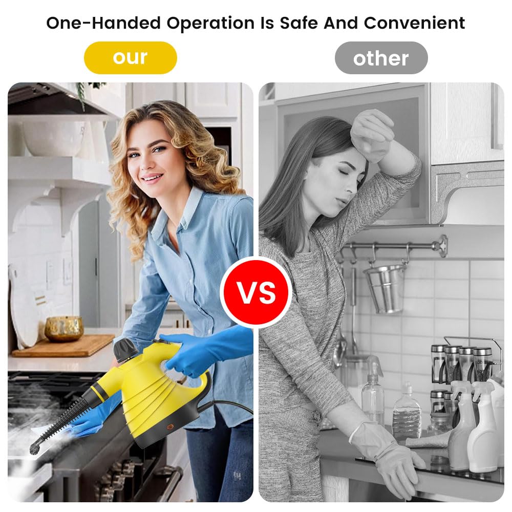 Powerful Handheld Steam Cleaner with 9 Accessories & Safety Lock - Multi-Surface Home Steamer for Car, Bathroom, Tile, Upholstery | Deep Cleaning Floors, Windows, Showers & Grout | Chemical-Free Sanitizing Solution