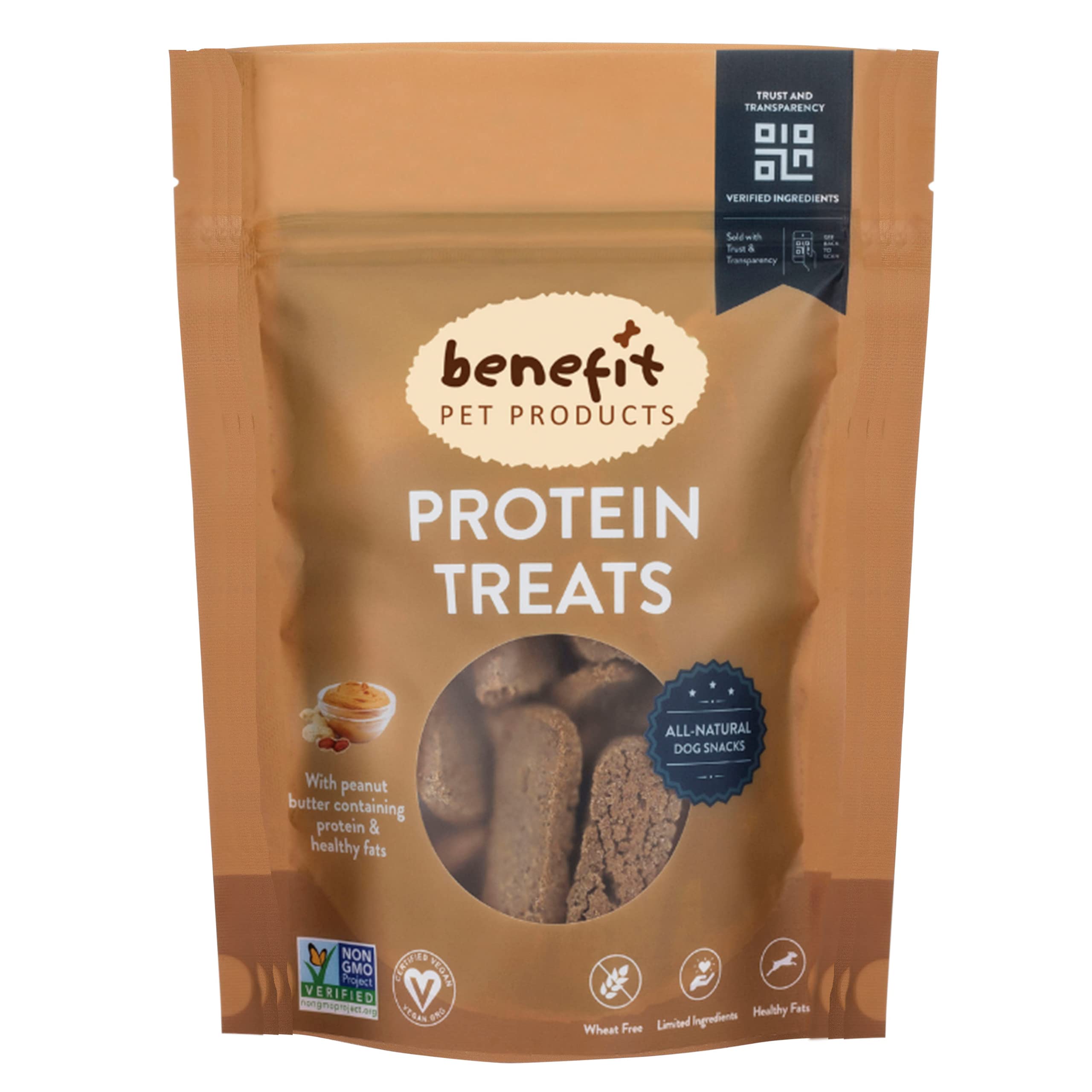 All Natural Vegan Dog Treats - Non-GMO, Wheat-Free Healthy Dog Biscuits Made in USA | Peanut Butter Flavor, Large 1lb Bag - Perfect for Training Rewards & Daily Snacks