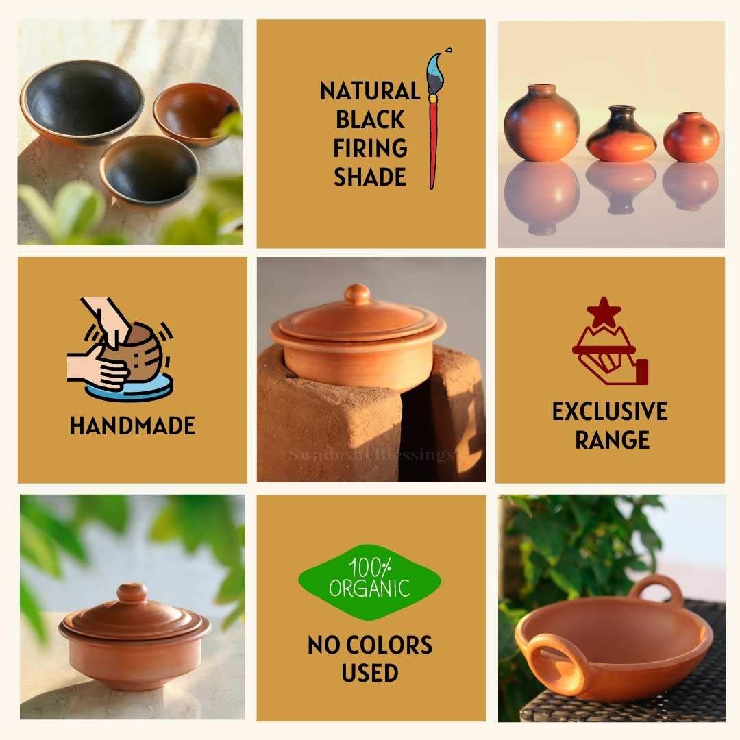 Handmade Unglazed Clay Mugs Set of 2 - 400ml Earthenware Cups for Tea, Coffee & Milk | Ayurvedic Mud Mugs with Mirror Finish + Free Cleaning Ash | Eco-Friendly Ceramic Mugs for Home, Office & Ayurvedic Rituals