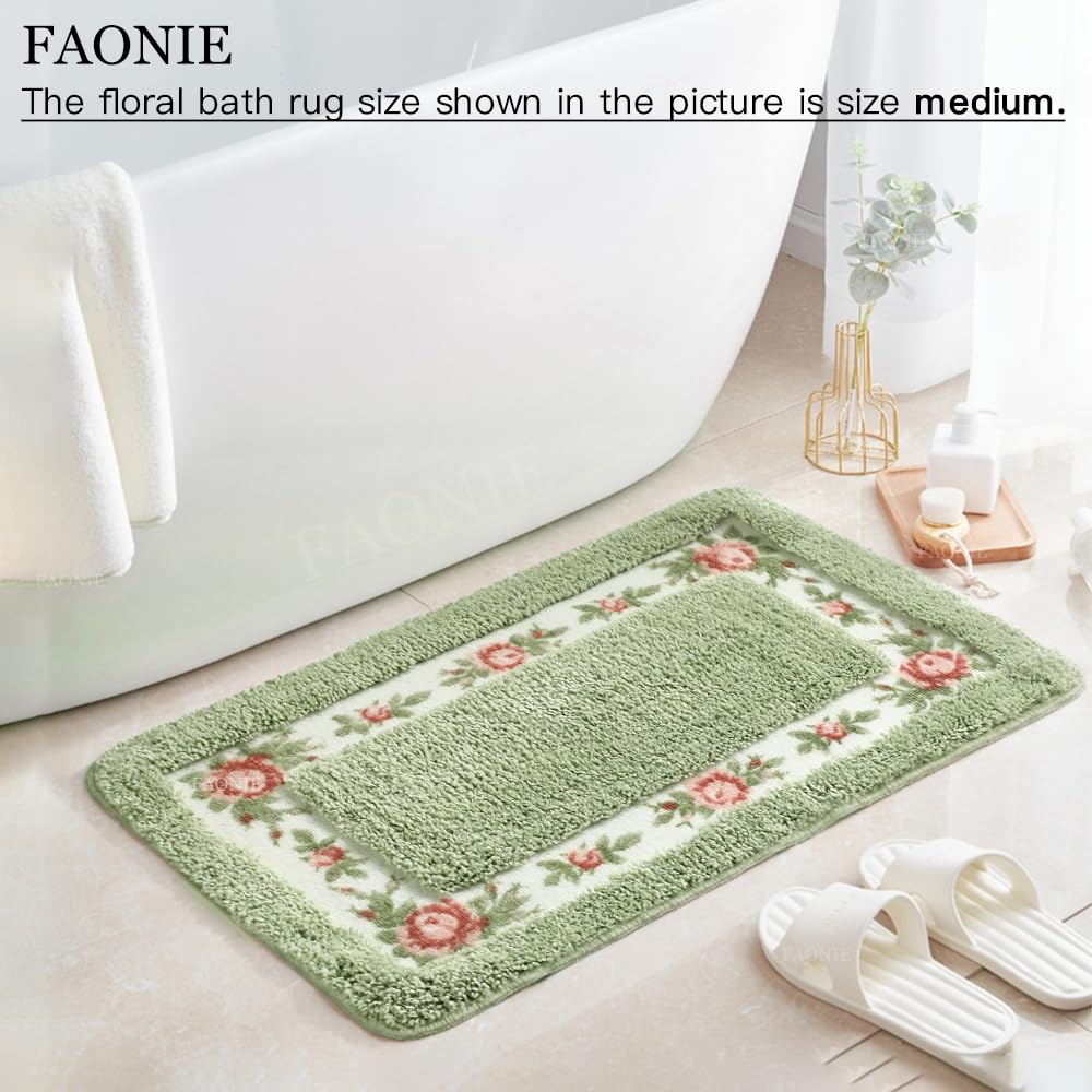 Floral Rose Shaggy Area Rug - Soft Non-Slip Bath Mat & Living Room Carpet, Light Green Large Size - Perfect for Bedroom Decor, Bathroom Shower & Cozy Home Flooring