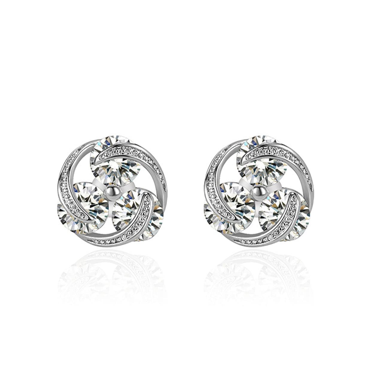Stylish Windmill Rotating Zirconia Stud Earrings for Women & Men - Hypoallergenic White Crystal Ear Studs Set - Perfect for Parties, Weddings & Everyday Elegance