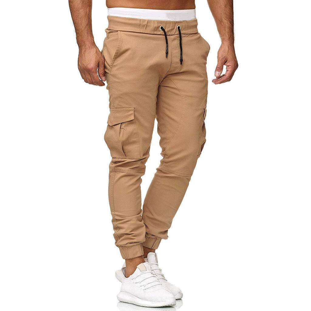 Men's Jogger Cargo Pants - Stretch Comfort Fit Khaki Chino Pants with Drawstring Waist | Casual Workout, Travel & Outdoor Activities