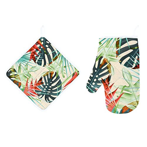 Summer Tropical Leaves Flowers Pattern Green