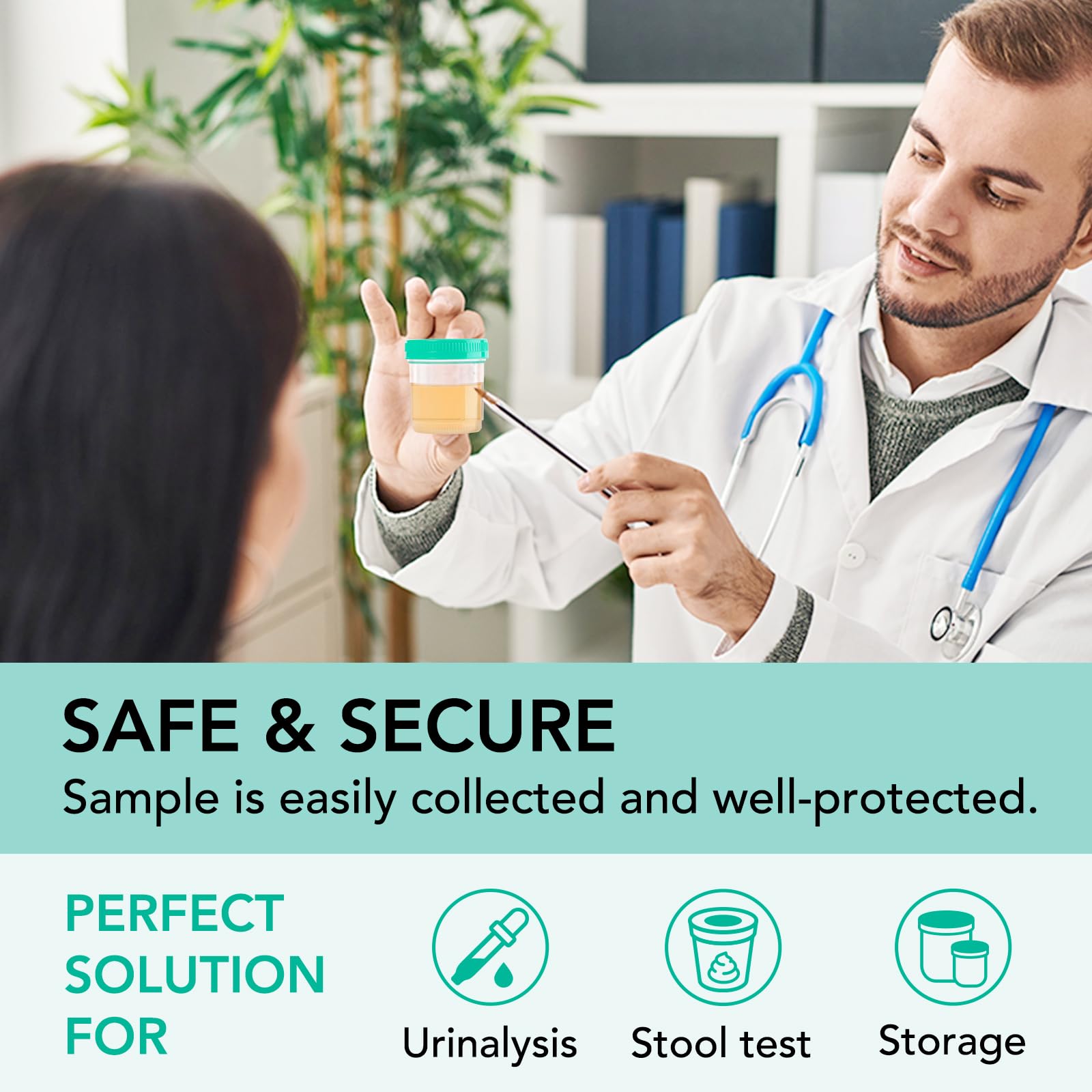 Easy@Home 90ML/3OZ Leak-Proof Specimen Collection Cups with Tight Screw Lids - Pack of 2 Disposable Sample Containers for Urine, Stool & Medical Testing - Ideal for Home Health Tests, Doctor Visits & Lab Samples