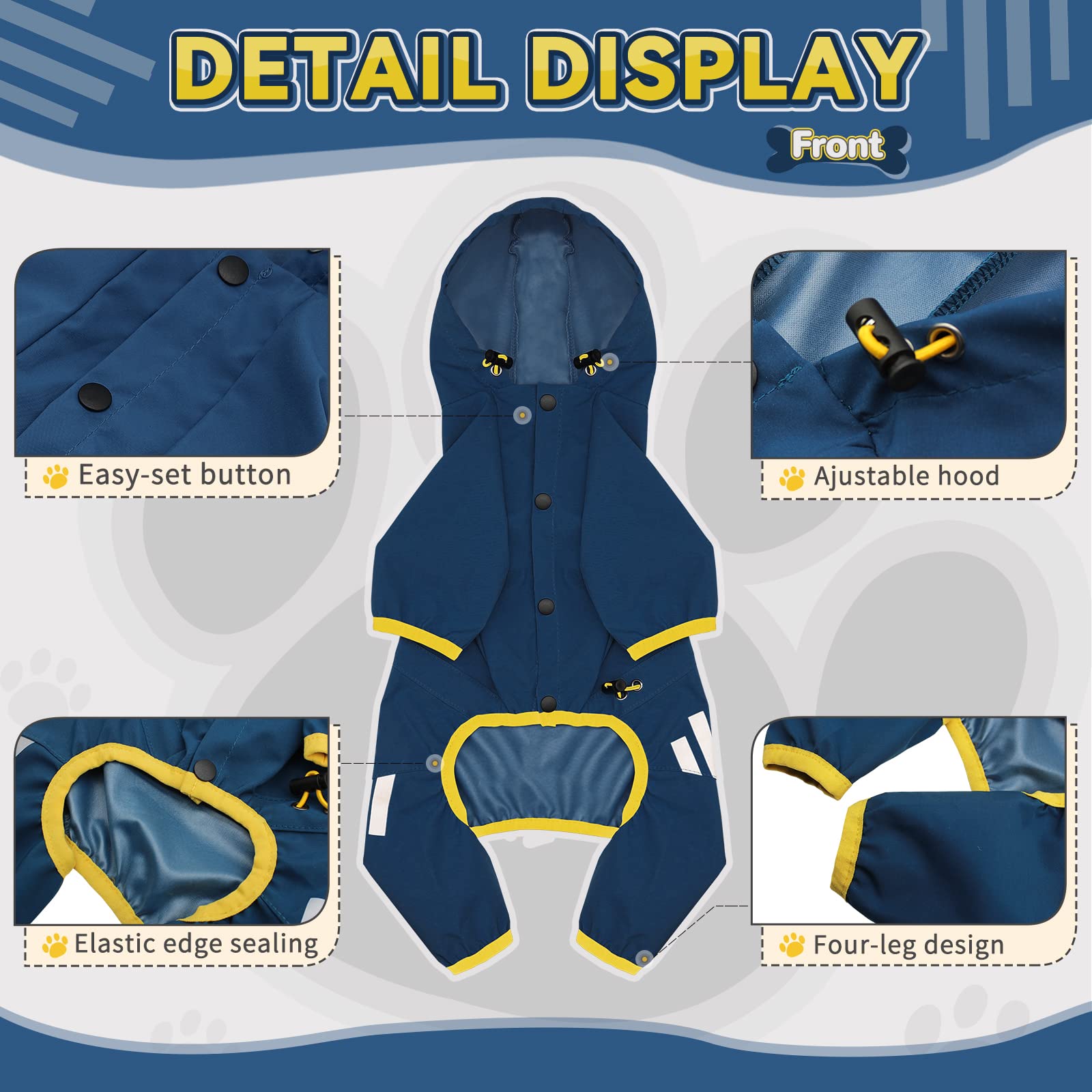 Waterproof Dog Raincoat with Hood & Reflective Strap - Lightweight Puppy Rain Jacket for Small & Medium Dogs | Leash Hole Design | Perfect for Walking in Rainy Weather (Blue, Size S)