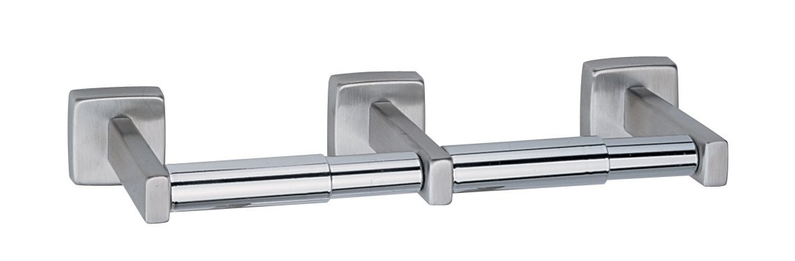 Bobrick 686 304 Stainless Steel Double Roll Toilet Paper Holder - Surface Mount Bathroom Tissue Dispenser (12.5