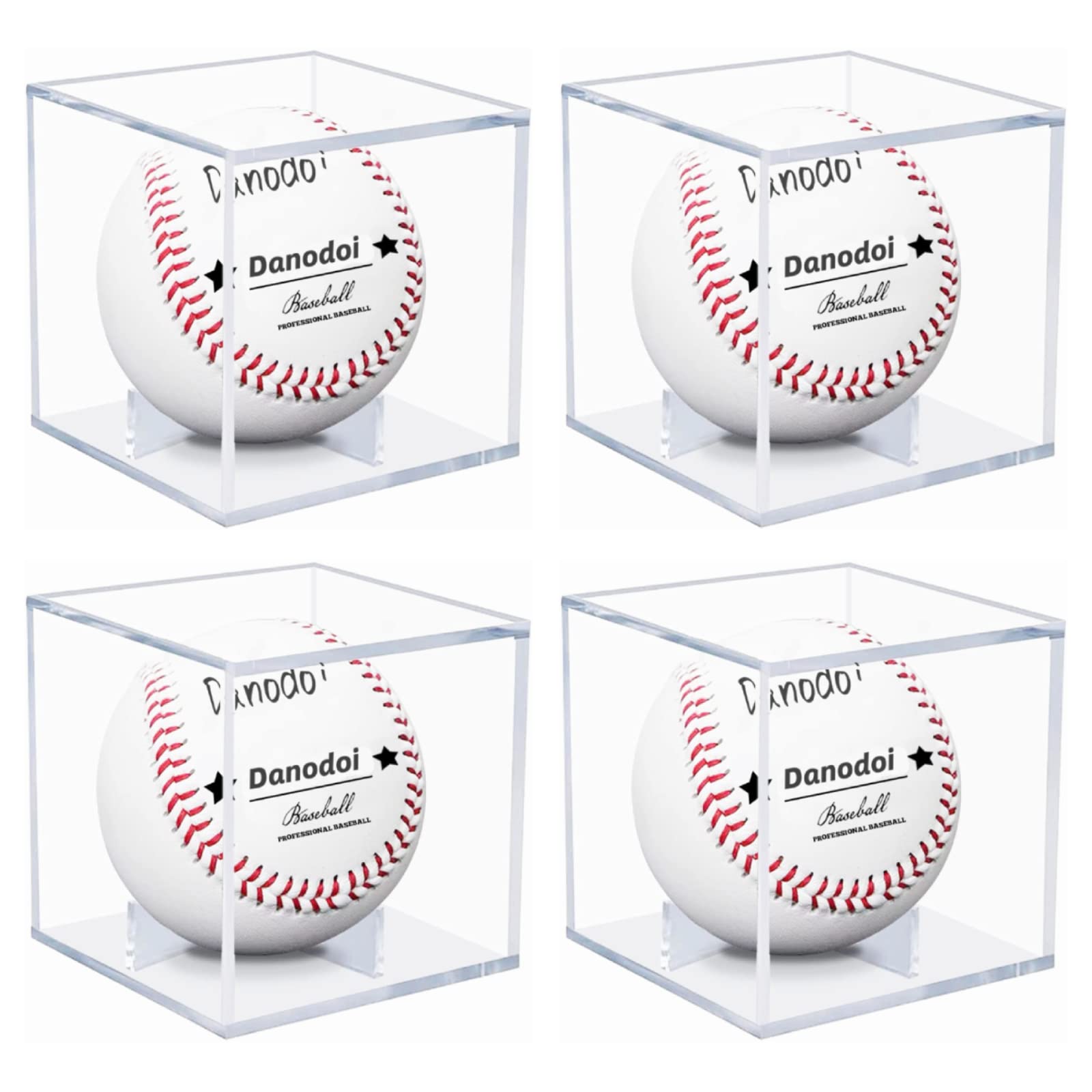 4 Pack UV Protected Acrylic Baseball Display Case - Clear Square Cube Holder for Official Size Baseballs - Perfect for Memorabilia, Autographs & Collectible Showcase - Great for Home, Office or Sports Fan Display