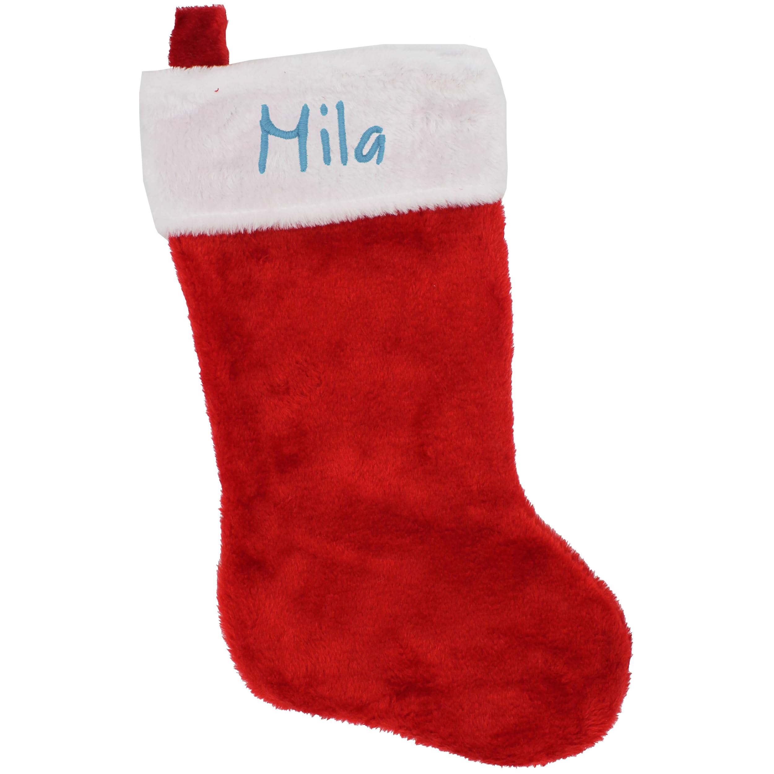 Personalized Christmas Stocking with Name - Classic Red & White Embroidered Xmas Stocking for Kids, Adults, Family - Perfect for Fireplace Mantel, Holiday Decor, Gift Giving