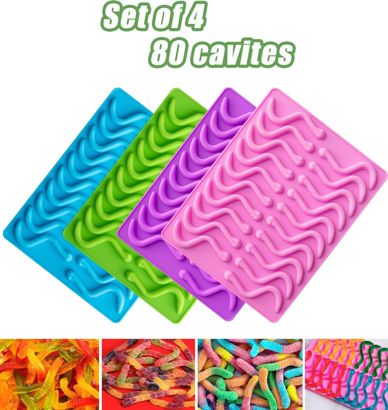 Non-Stick Silicone Gummy Worm Molds - BPA Free Candy Making Kit for Kids with Droppers & Brush - Perfect for DIY Fruit Snacks & Party Treats