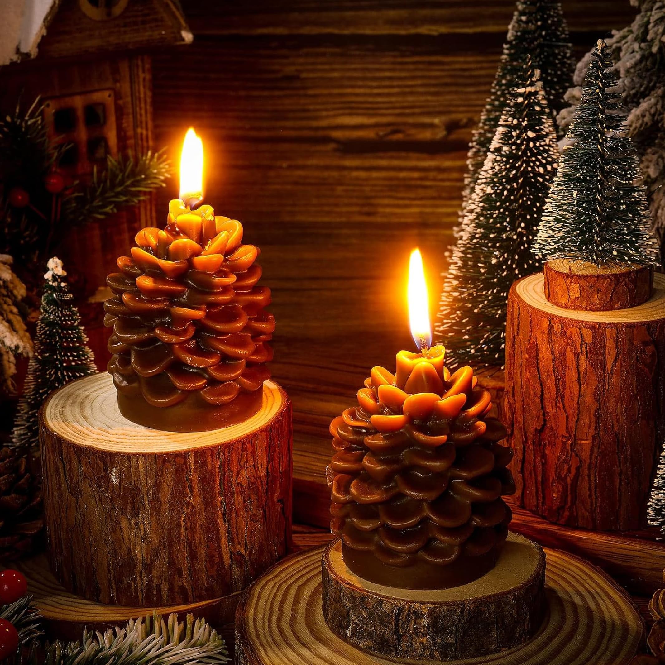 Eowppue Set of 4 Flameless LED Candles with Remote & Timer - Battery Operated Pine Cone Shaped Decorative Lights for Home, Party, Halloween, Christmas Decorations - Perfect for Living Room, Bedroom, Wedding & Holiday Displays