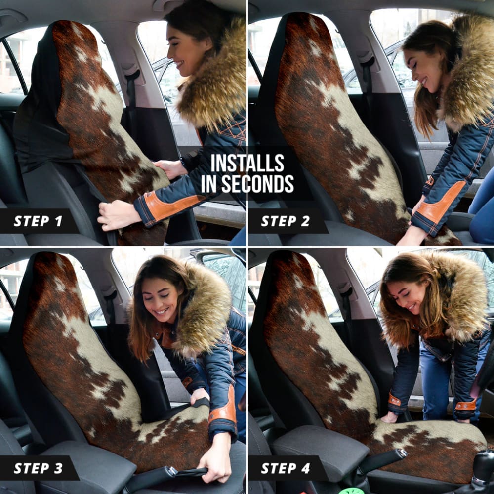 Premium Brown Cowhide Print Car Seat Covers - Custom Fit for Cars & Trucks - Best Gift for Car Lovers - Durable & Stylish Protection for Daily Commute & Road Trips