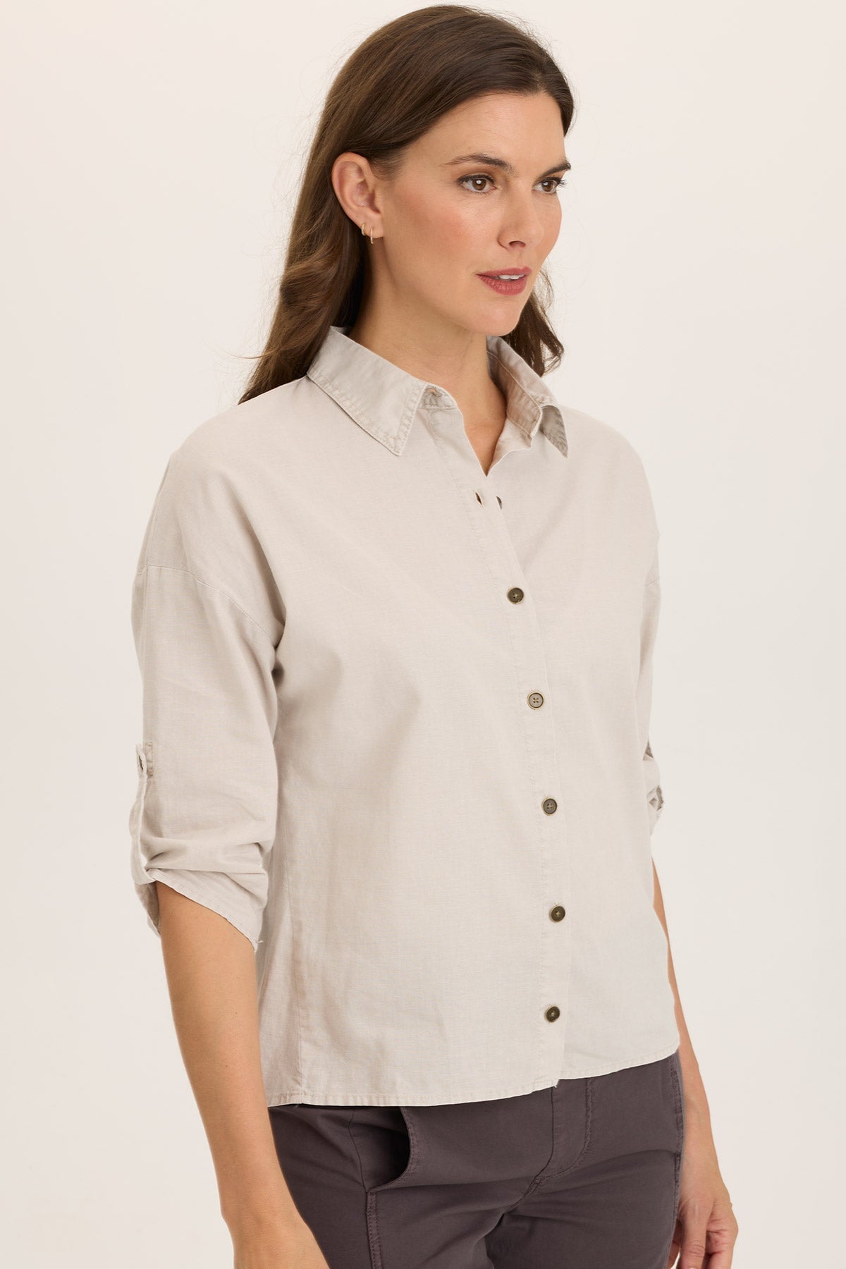 Carrie Linen 3/4 Sleeve Button Up Shirt for Women - Casual Office & Summer Outfit Essential
