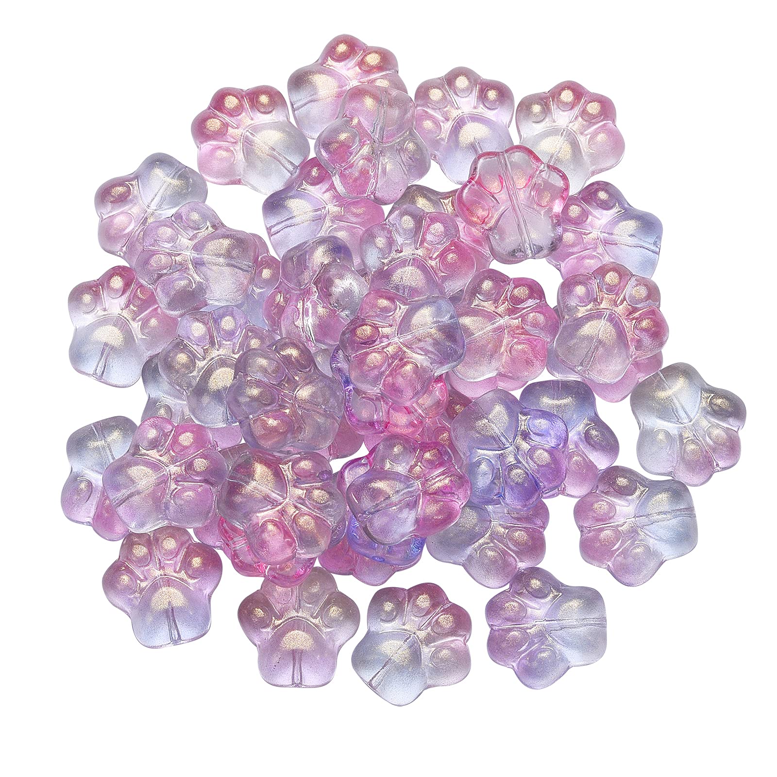 KitBeads 100Pcs Handmade Glass Paw Print Beads - Transparent Lampwork Spacer Beads & Charms for DIY Jewelry Making, Bracelets, Necklaces - Perfect for Pet Lovers & Animal-Themed Crafts