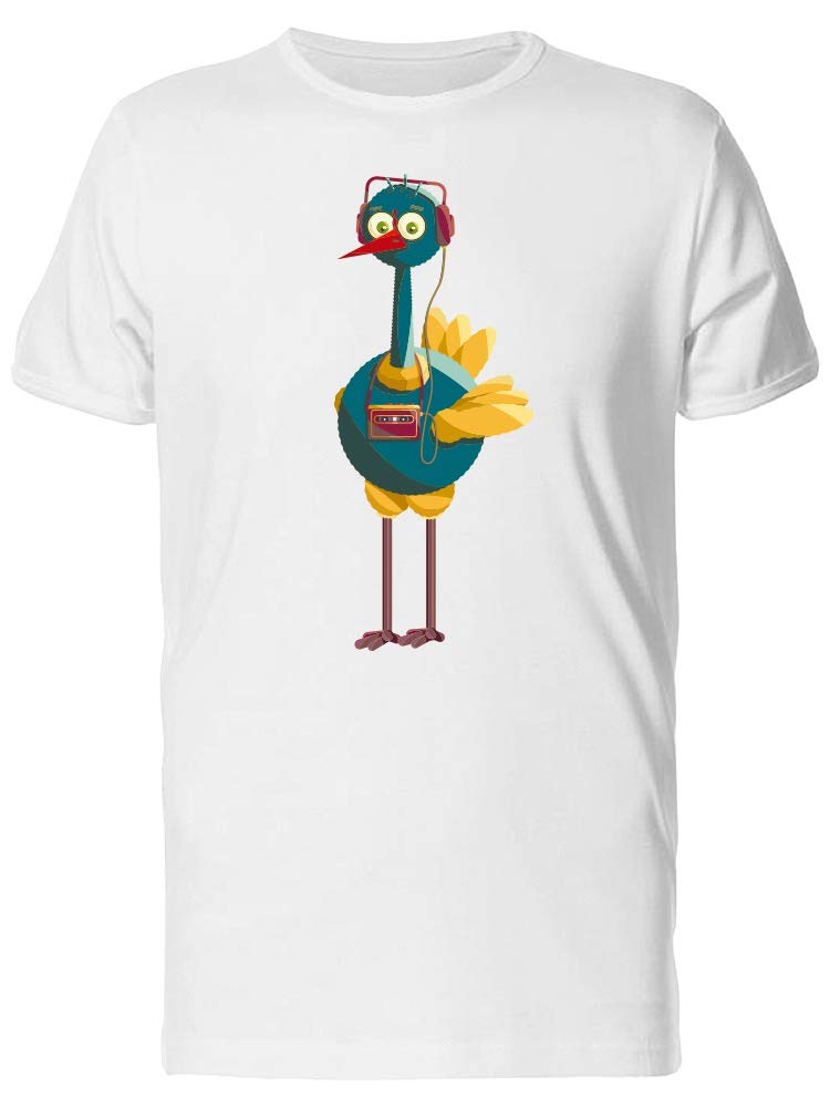 Smartprints Cool Retro Ostrich & Headphones Graphic T-Shirt for Men - Vintage Style Cotton Tee for Casual Wear, Street Fashion & Music Lovers