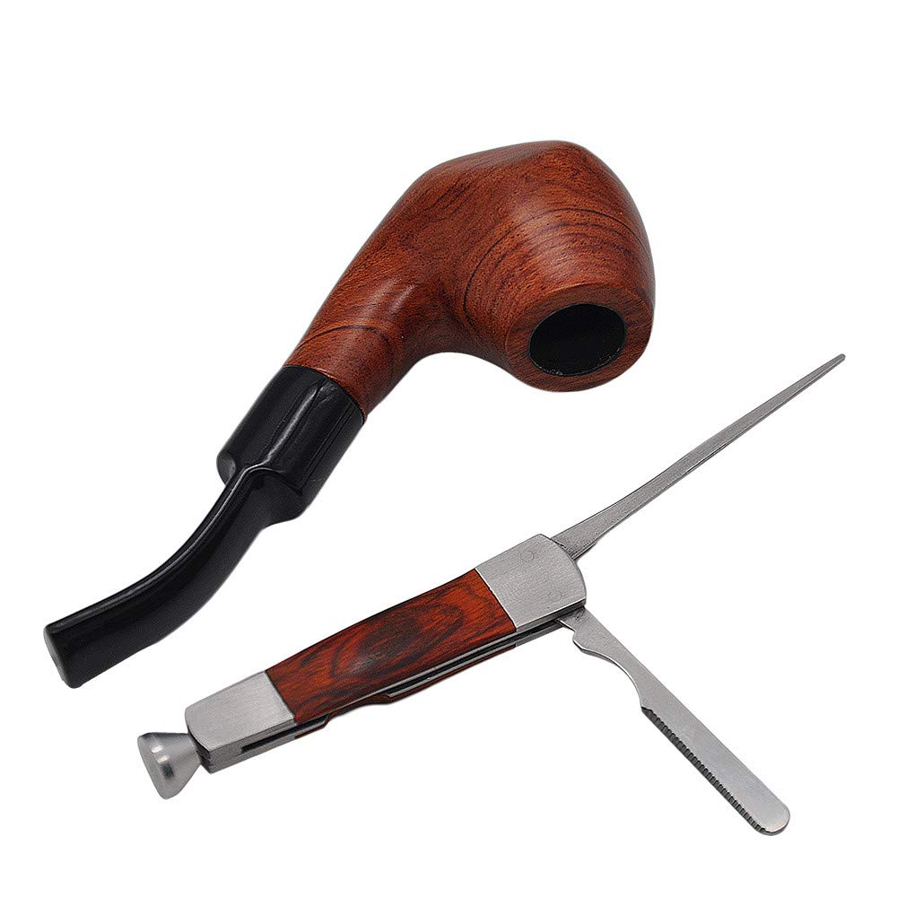 Premium 3-in-1 Tobacco Pipe Cleaning Kit - Red Wood Handle & Stainless Steel Tools with Tamper, Reamer & Spike | Perfect for Pipe Maintenance & Smoking Accessories | Ideal for Pipe Enthusiasts & Collectors