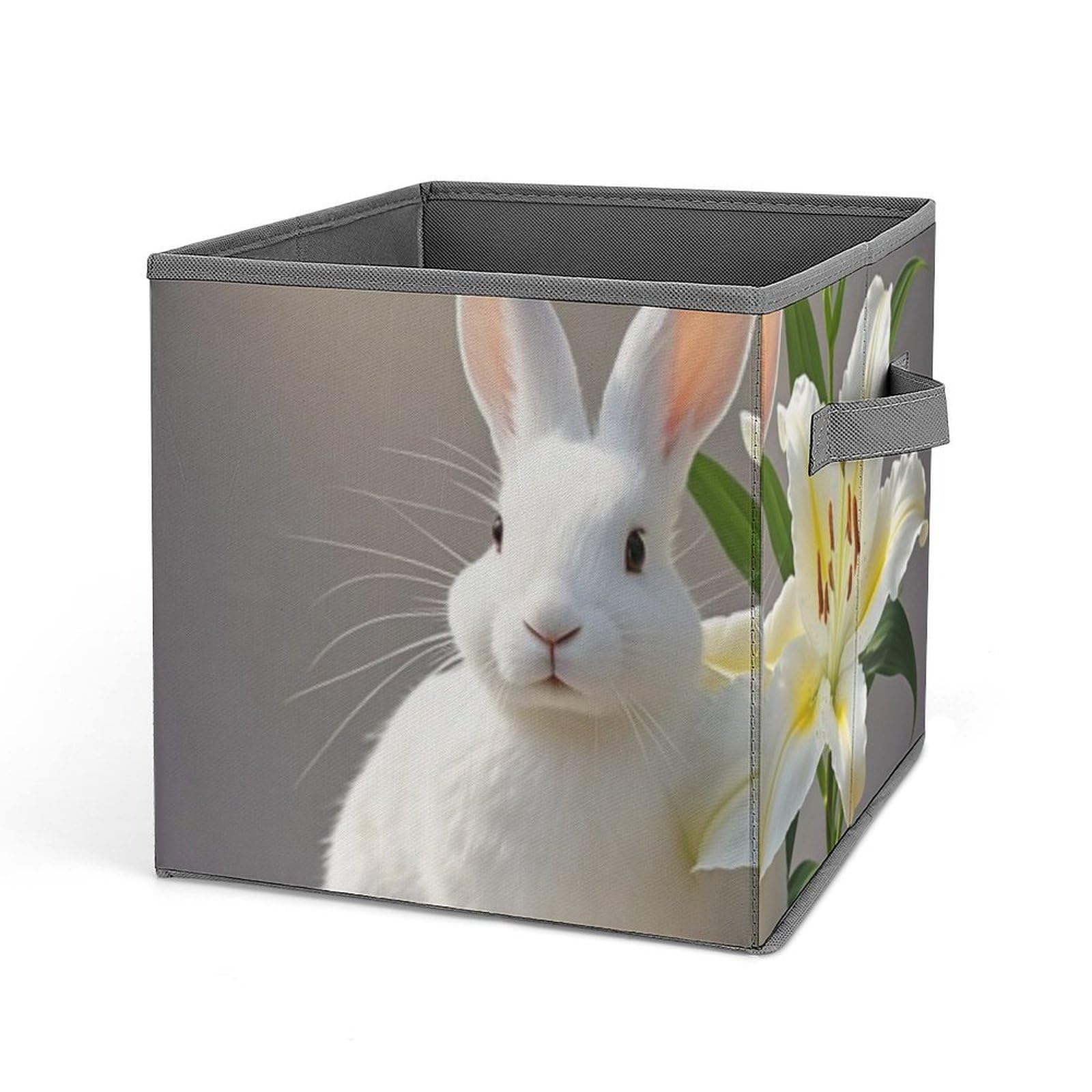 White Rabbit and Lilies Collapsible Storage Bin - 10.6