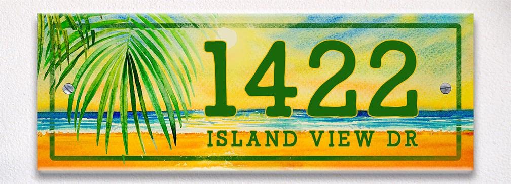 Sunset Beach Themed Ceramic Tile House Number Plaque - Large Custom Address Sign for Coastal Home Decor, Beach House Mailbox Marker, Porch Welcome Sign