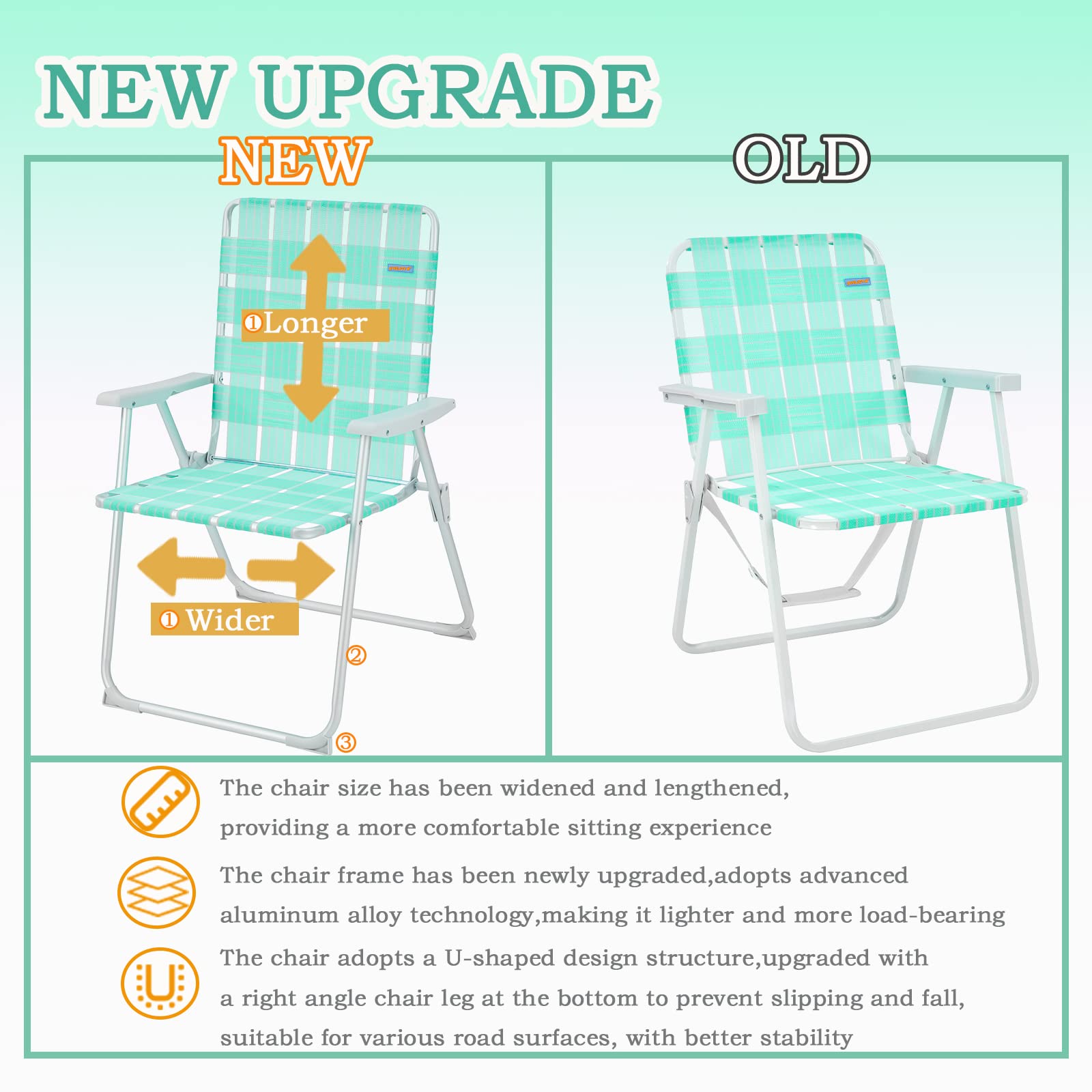 **WEJOY Extra Wide Oversized Folding Beach Chair - Lightweight Aluminum Webbed Lawn Chair for Camping, Picnics & Outdoor Relaxation - Portable Foldable Camp Chair for Adults - Perfect for Beach, Backyard, Poolside & Indoor Use**